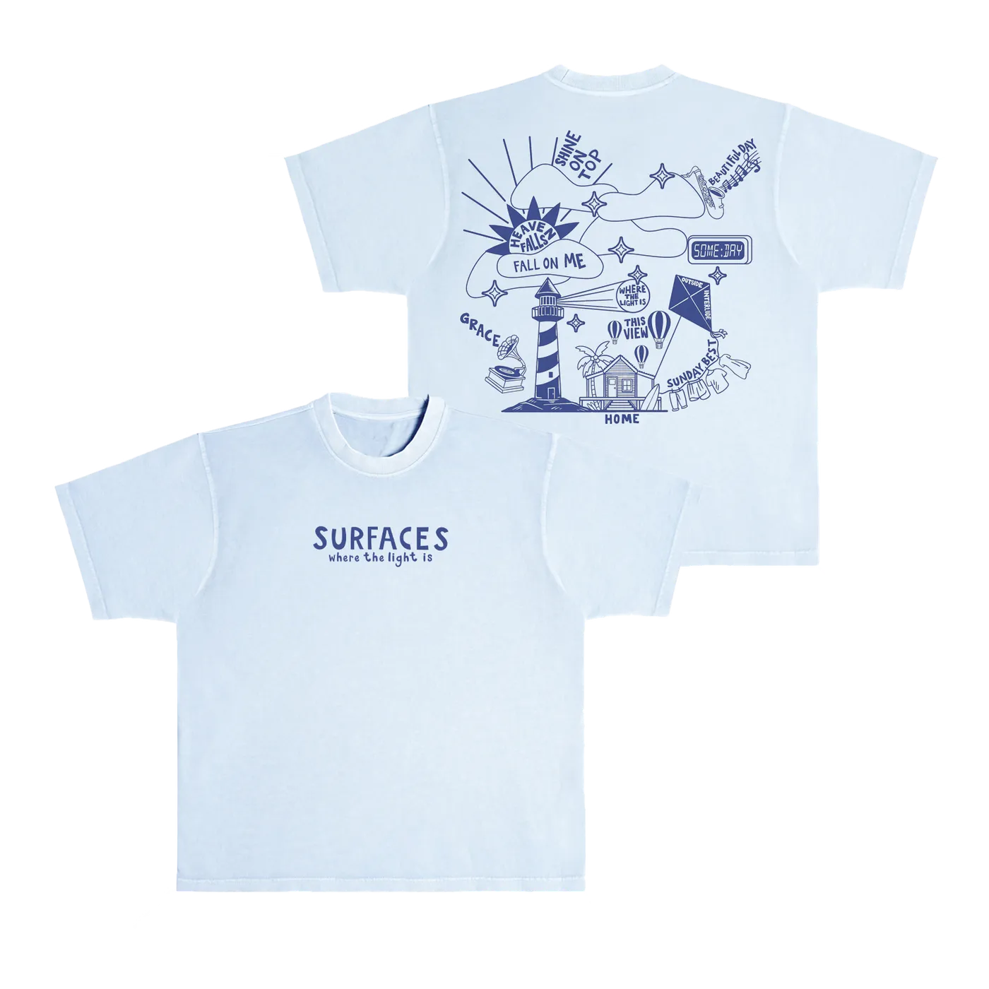 Surfaces Where The Light Is Heavyweight Light Blue T-Shirt
