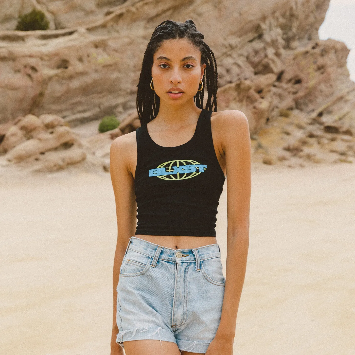 Blxst Globe Black Crop Tank Top