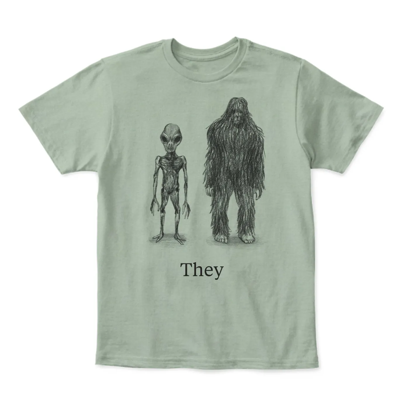 They Might Be Giants Cryptids on Sage Green T-Shirt (Unisex)