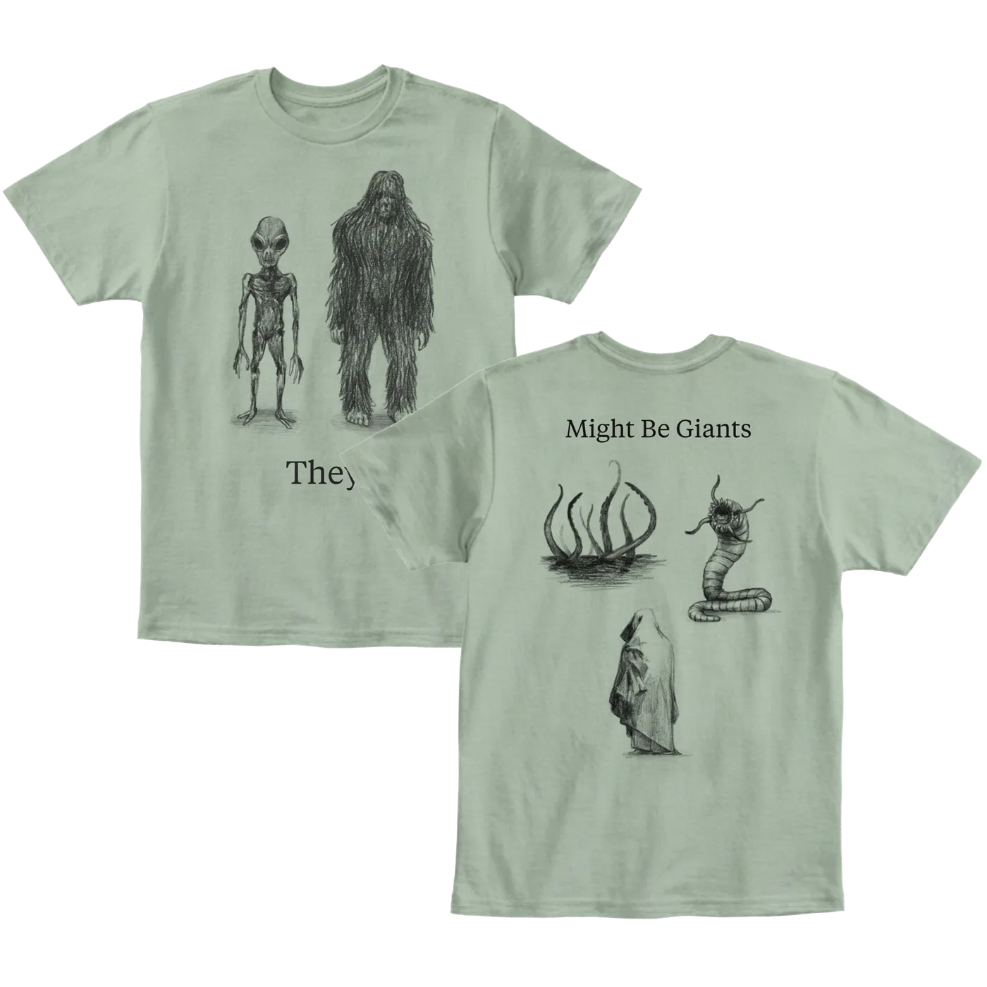 They Might Be Giants Cryptids on Sage Green T-Shirt (Unisex)