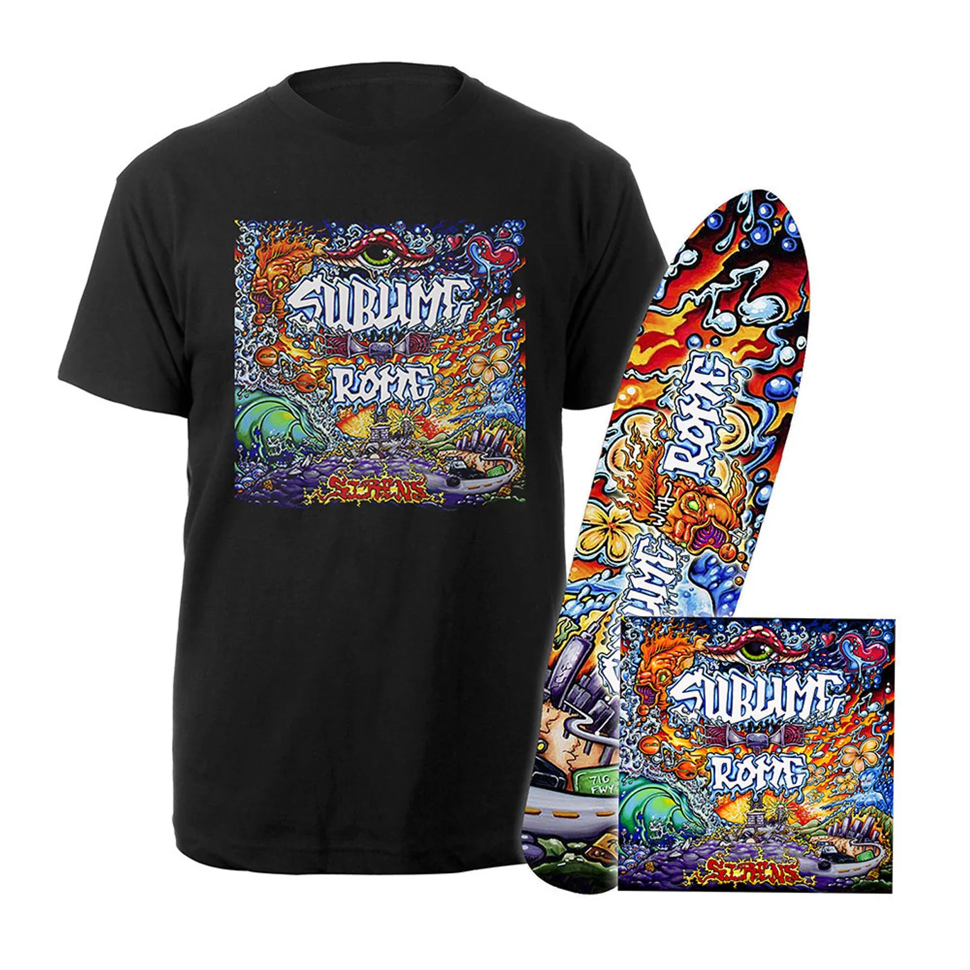 Sublime With Rome Sirens CD, Hand Signed Longboard Deck & Tee - Limited to just 200