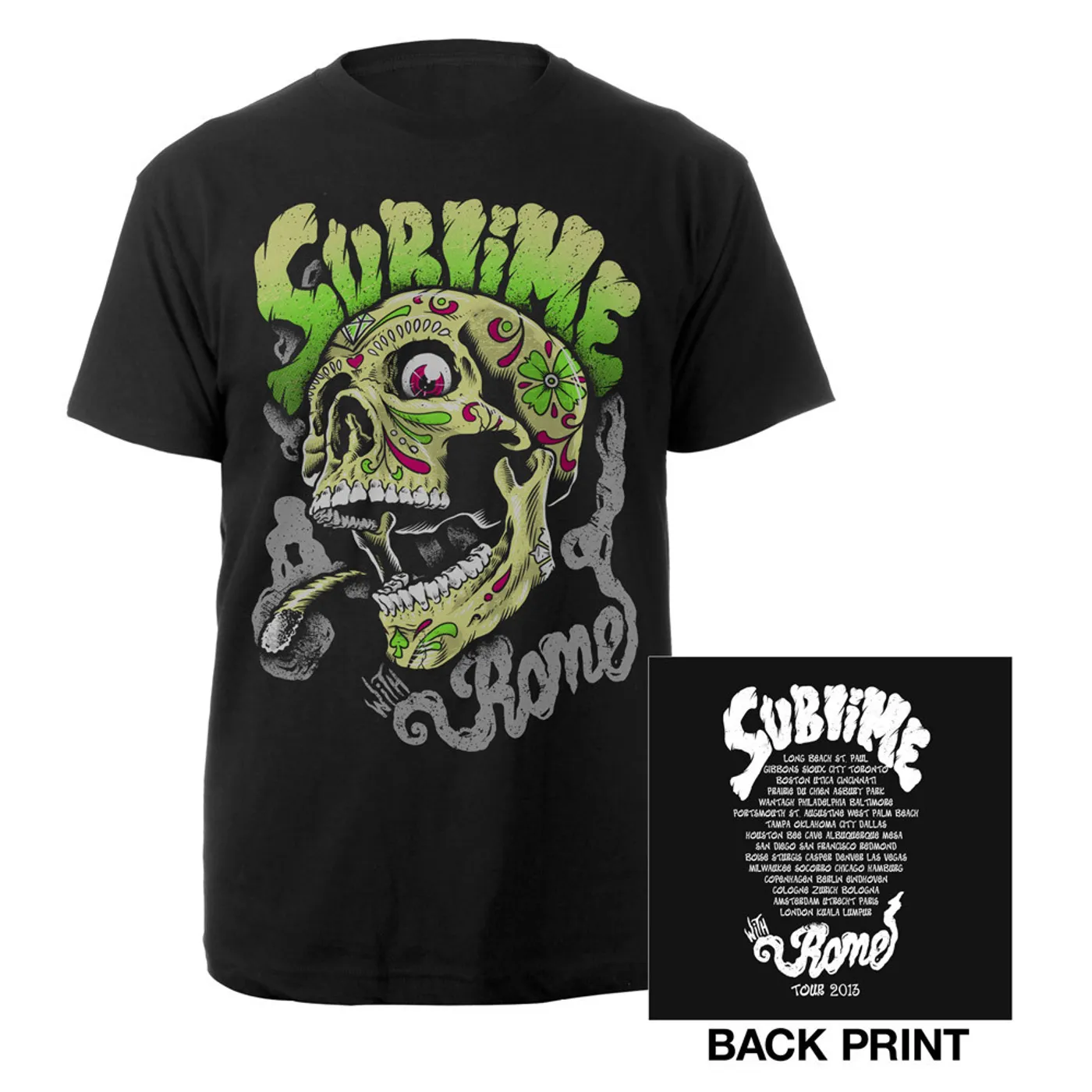 Sublime with Rome Smoking Skull Tour Shirt