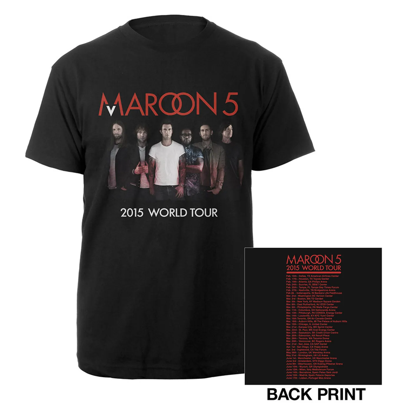 MAROON5 マルーンファイブ 2015 WORLD TOUR T-Shirt Maroon 5 Official Maroon V World Tour Tee