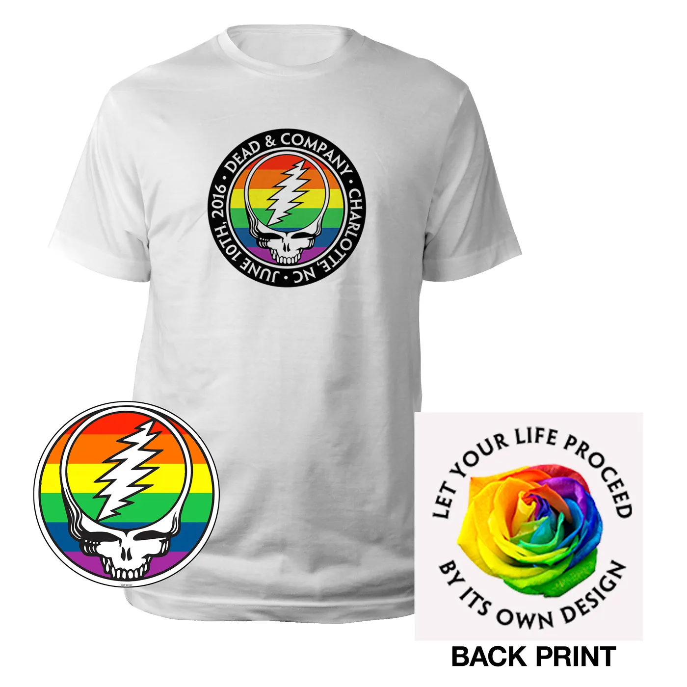 Dead & Company Rainbow Stealie Tee & Sticker Charity Bundle