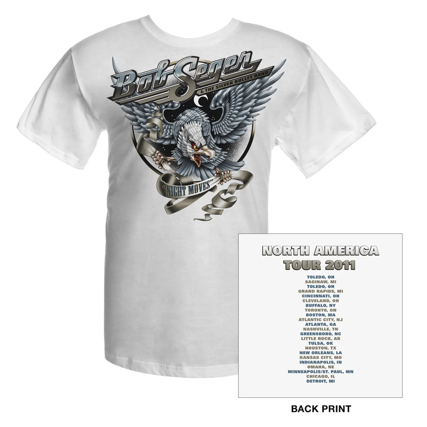 Bob Seger & The Silver Bullet Band White 2011 Night Moves Tour Tee