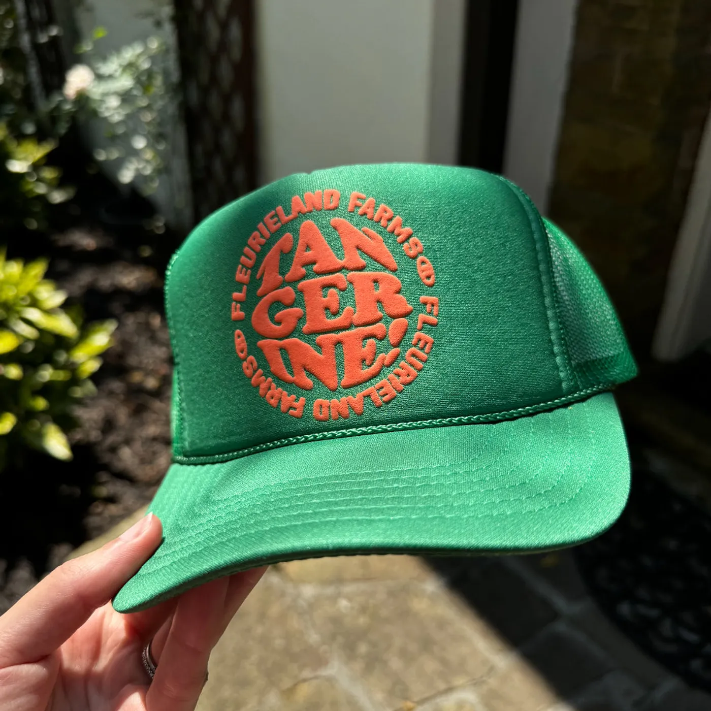 Fleurie GREEN PUFFY TANGERINE HAT