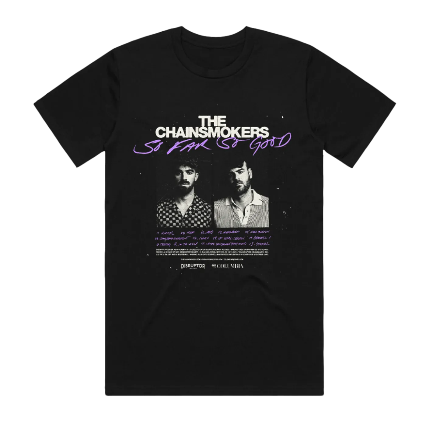 The Chainsmokers So Far So Good Tracklist Black Tee
