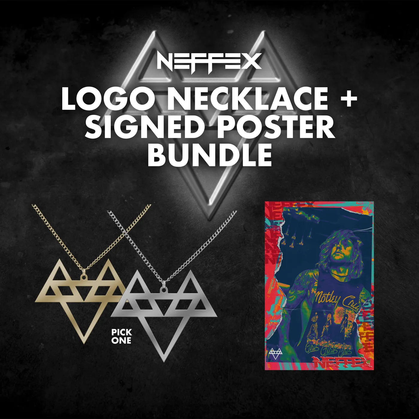 NEFFEX Logo Necklace + Signed Poster Bundle