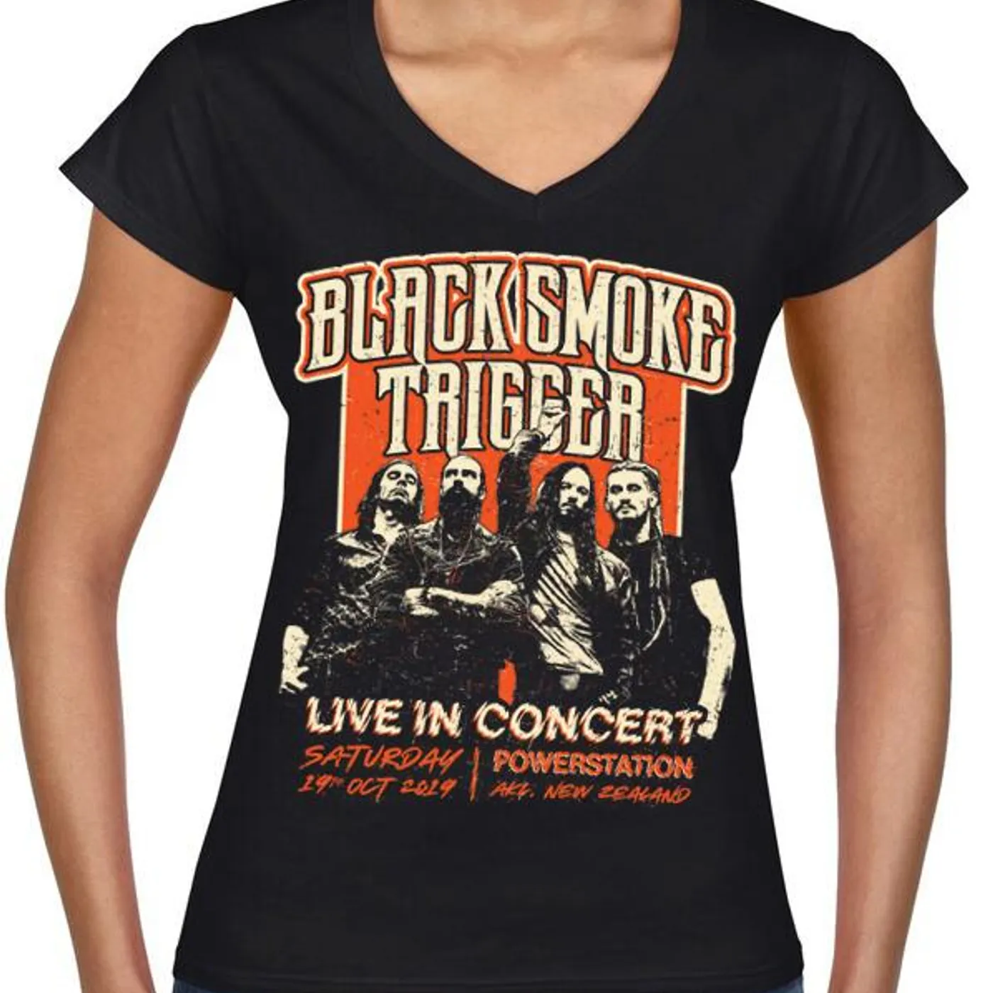 Black Smoke Trigger - Retro Live In Concert Ladies V-Shirt