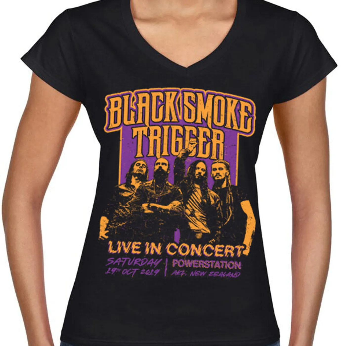Black Smoke Trigger - Retro Live In Concert Ladies V-Shirt