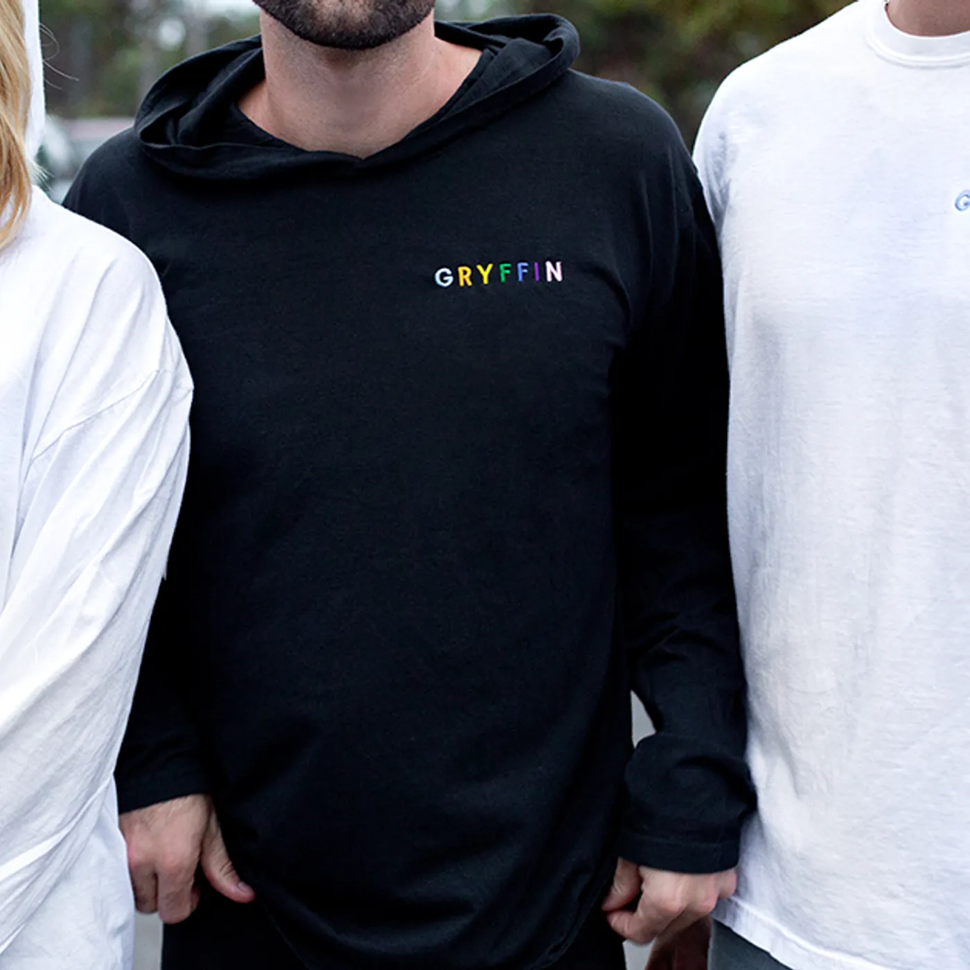 GRYFFIN Rainbow Embroider Hooded Long Sleeve Tee
