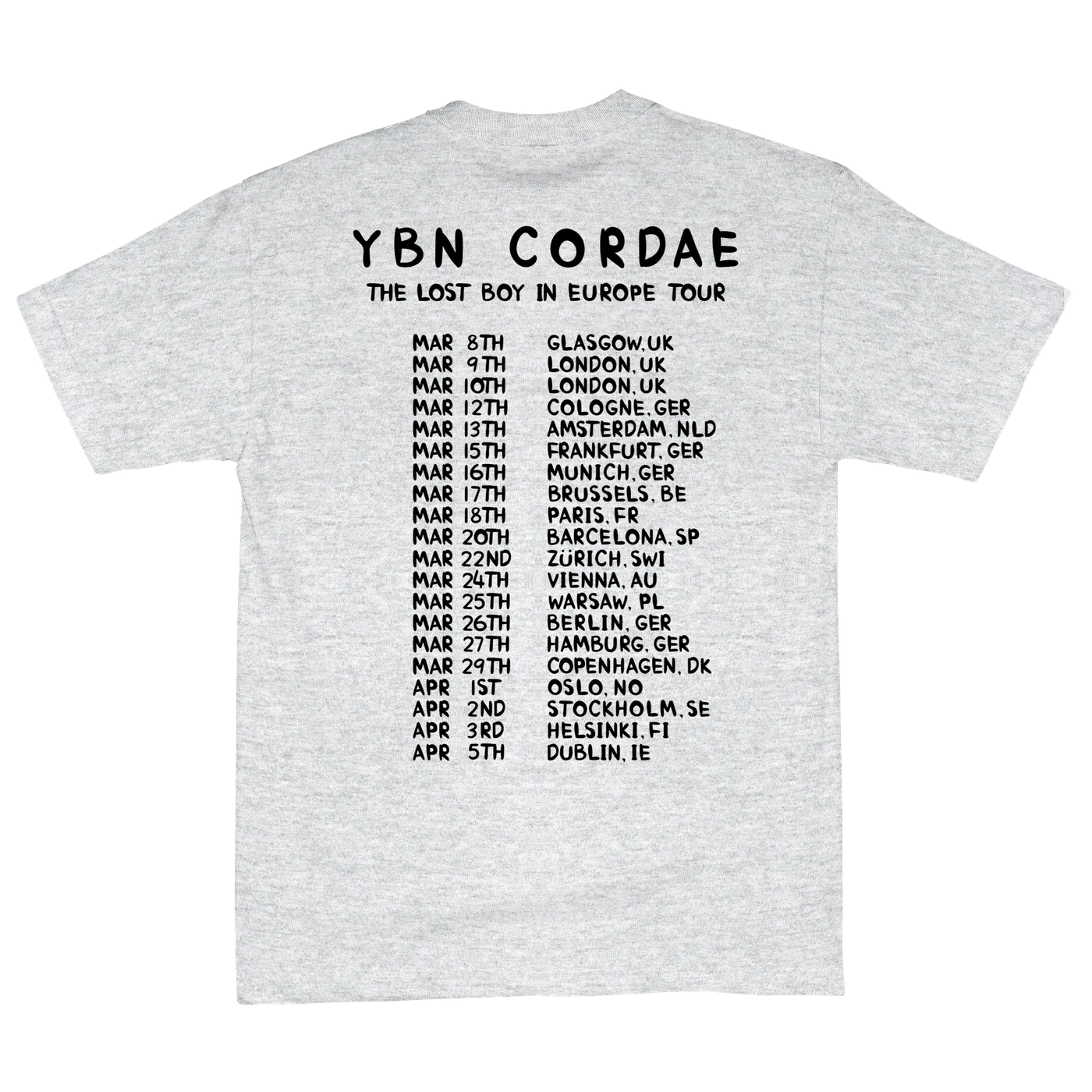 YBN Cordae Lost Boy Euro Tour Tee - Ash