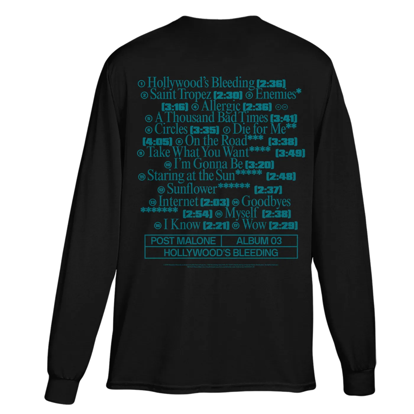 Post Malone Tracklist Longsleeve