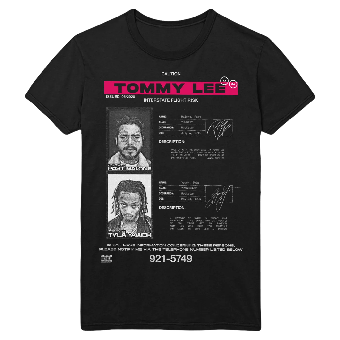 Post Malone Flight Risk Front Tee - Black