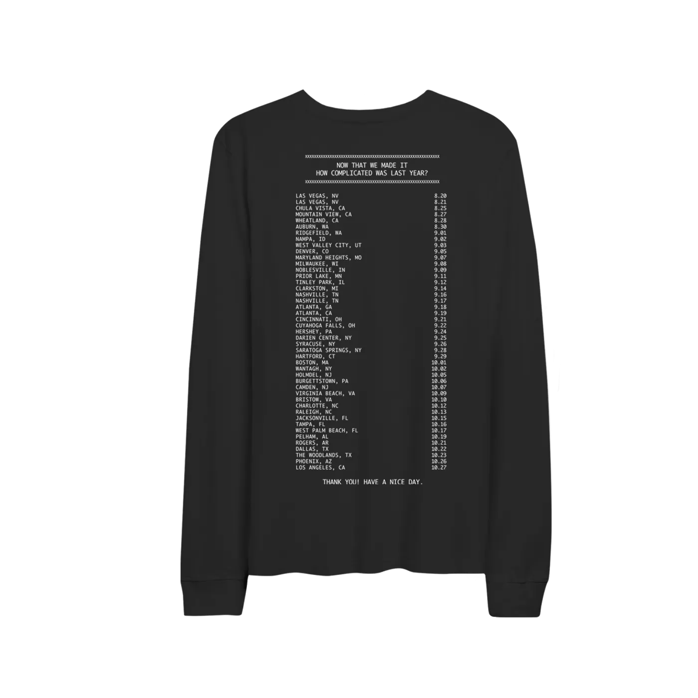 Jonas Brothers Remember This Long Sleeve Black Tour Tee