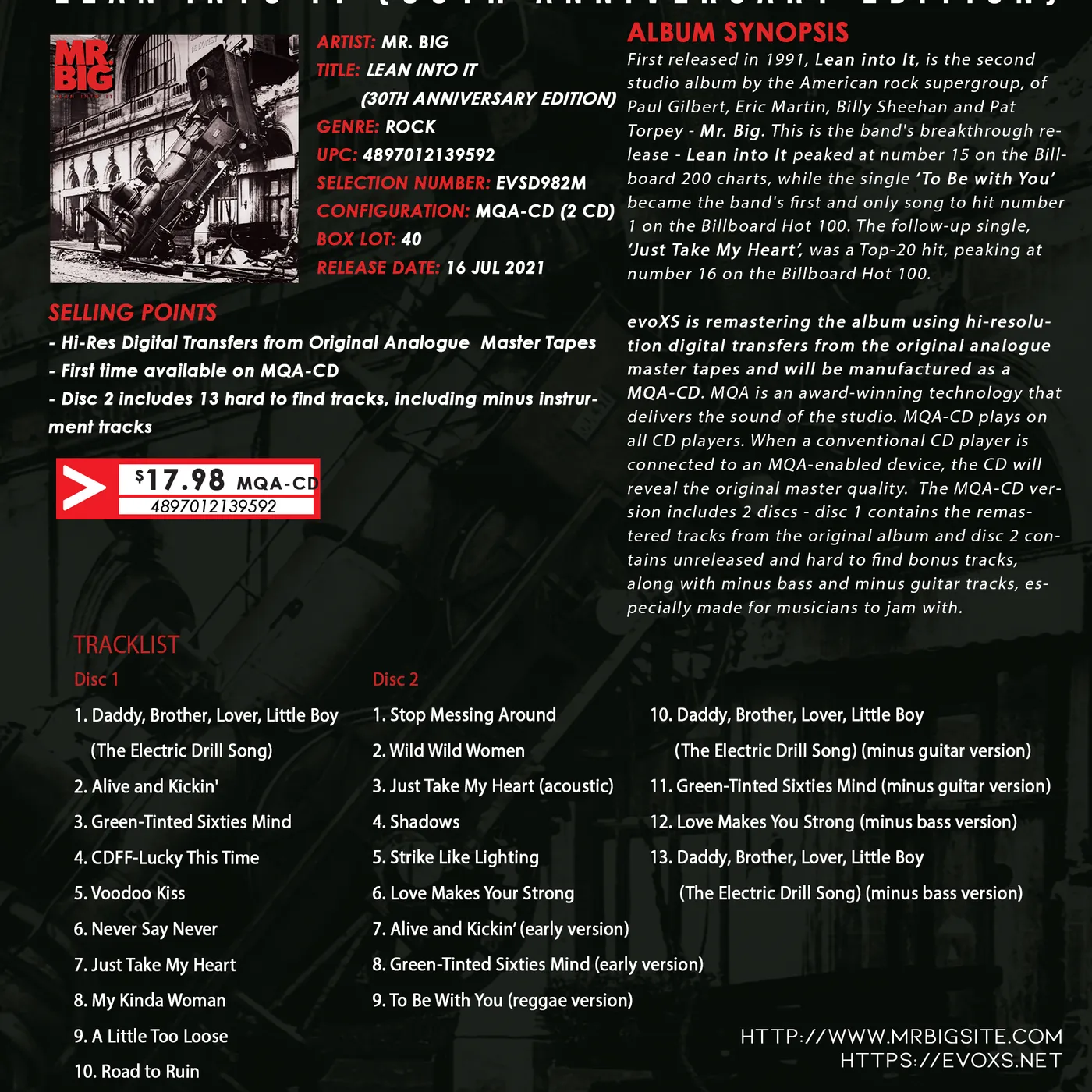 Mr. Big Lean Into It (30 Th Anniversary Edition) CD