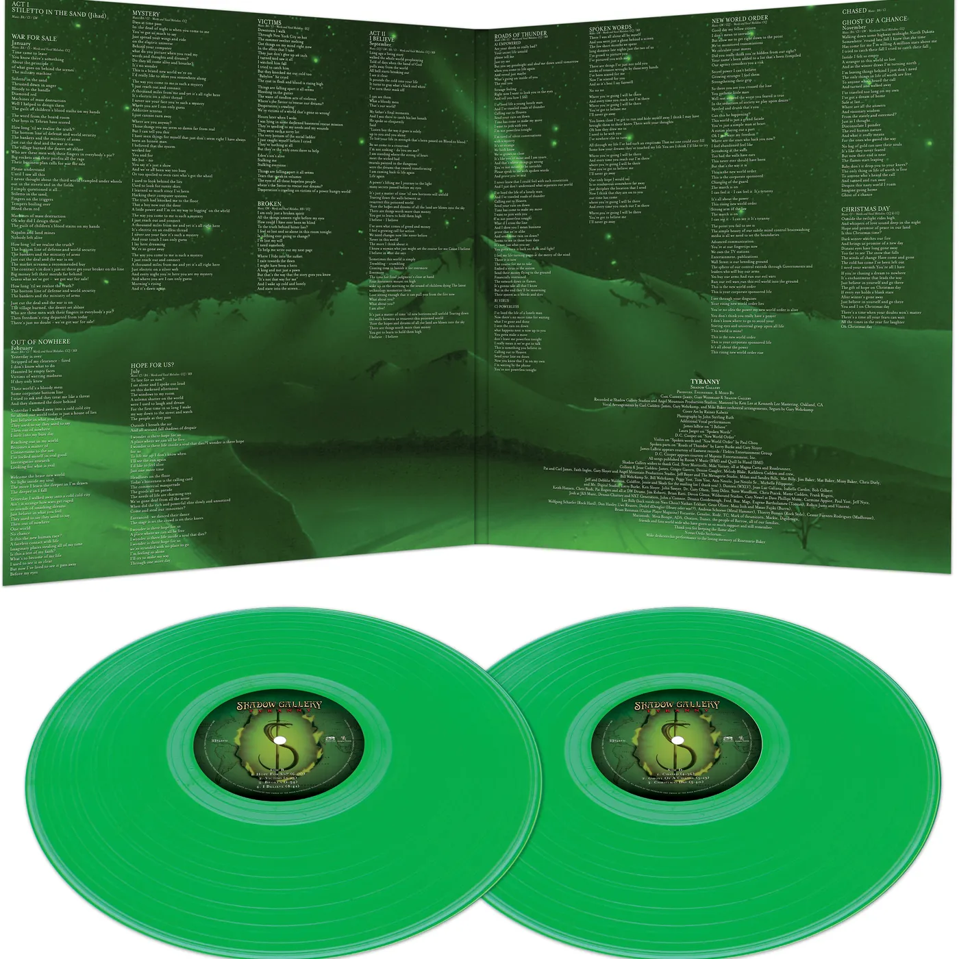 Shadow Gallery TYRANNY (GREEN VINYL/2LP) Vinyl Record