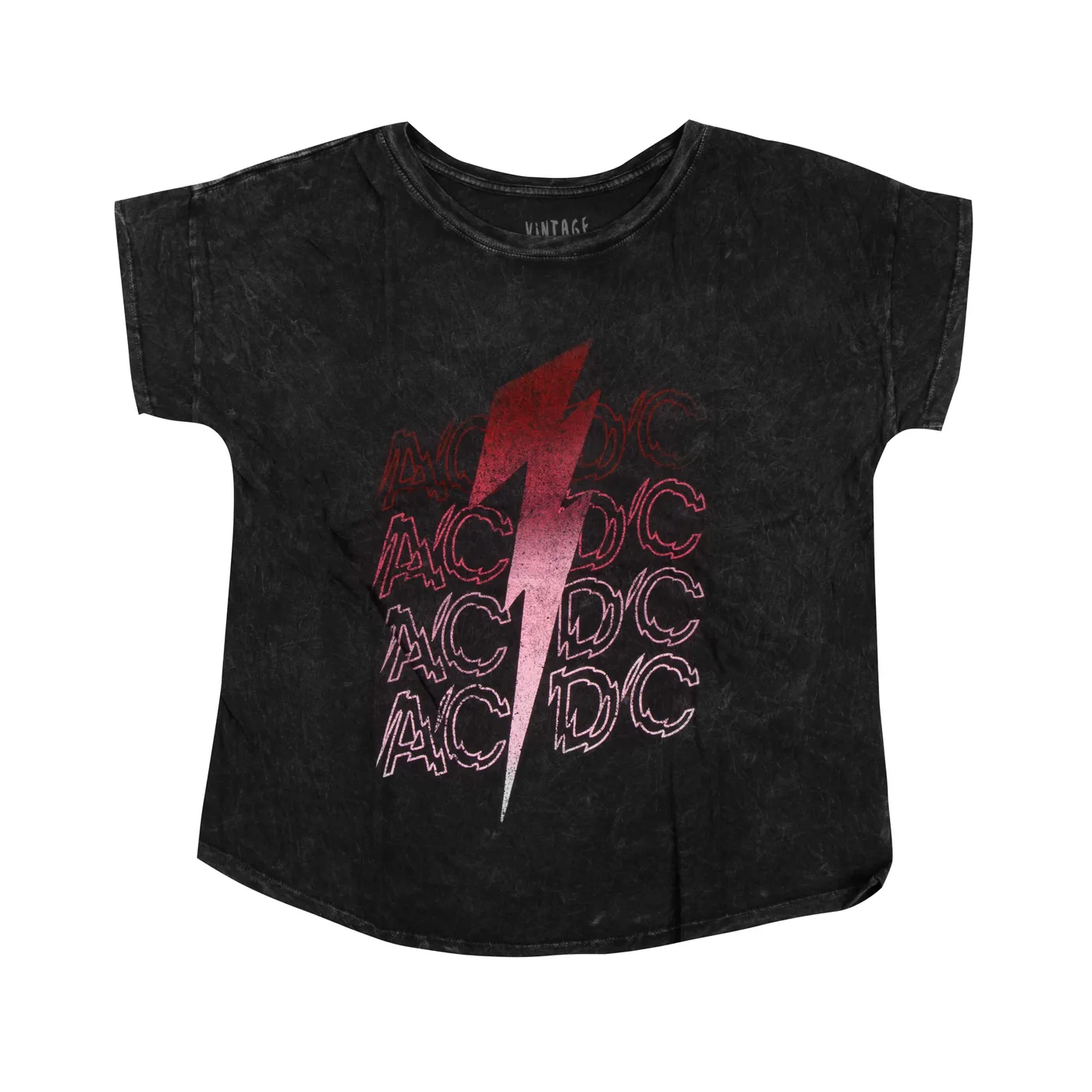 AC/DC Red Repeating Logo Lightning Bolt Charcoal T-Shirt