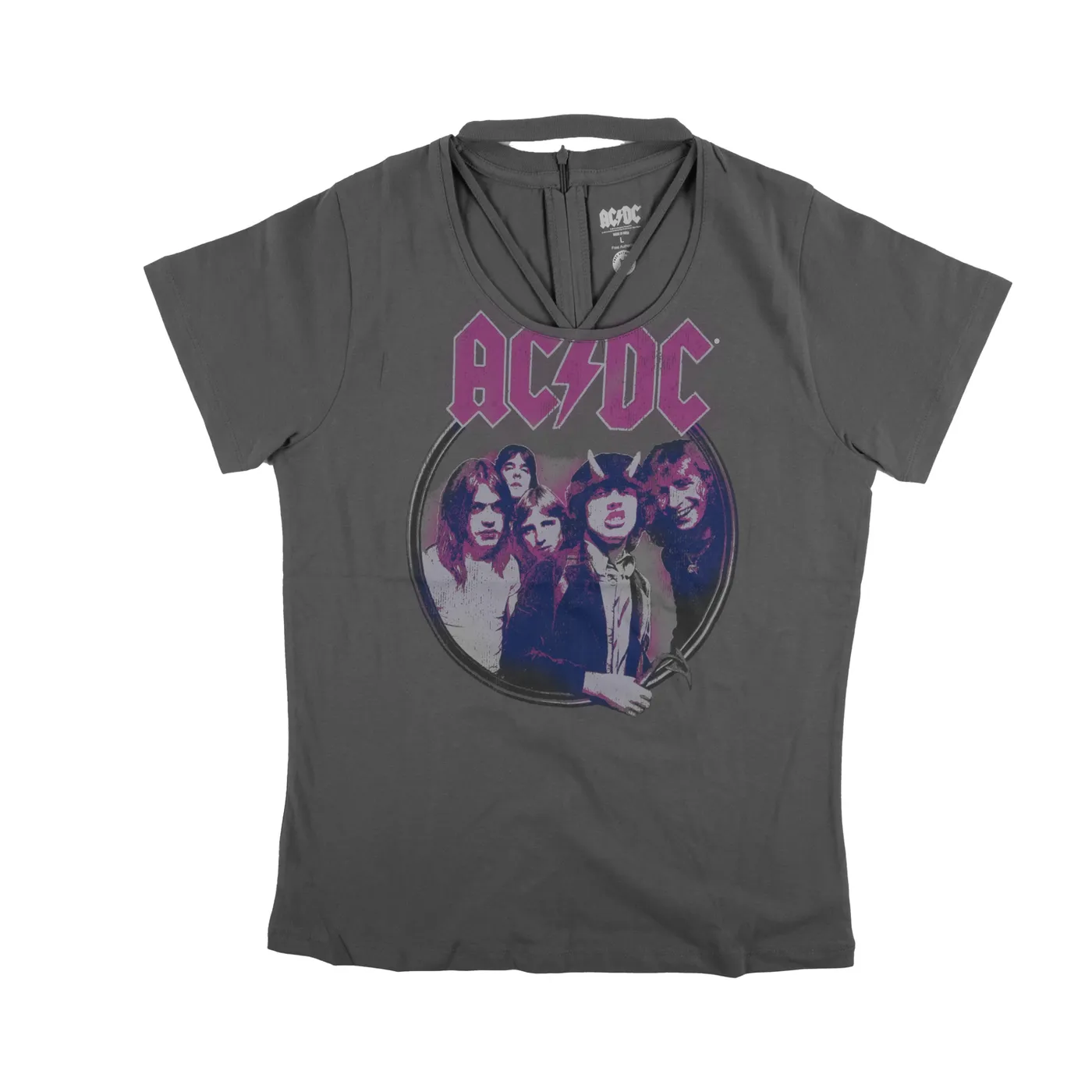 AC/DC Women's Highway To Hell Grey Short Sleeve Corset Tee