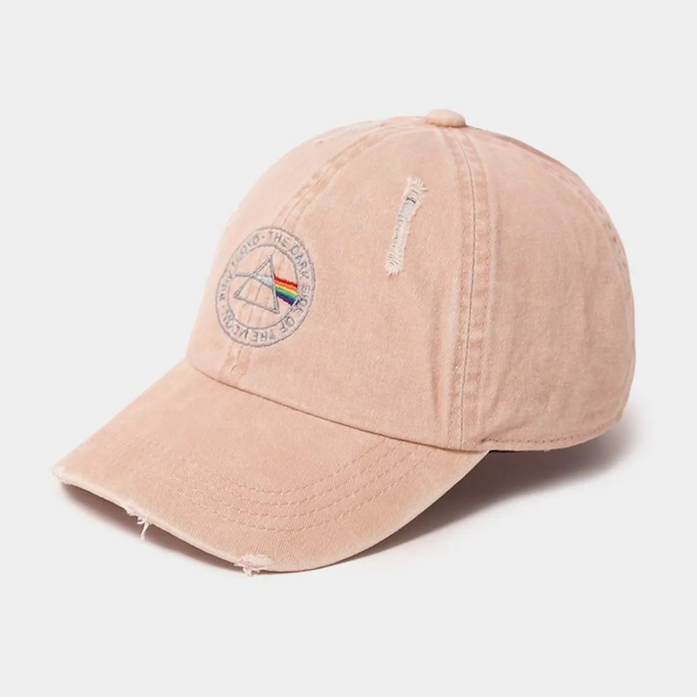 Pink Floyd Embroidered Distressed Denim Cap Dusty Pink