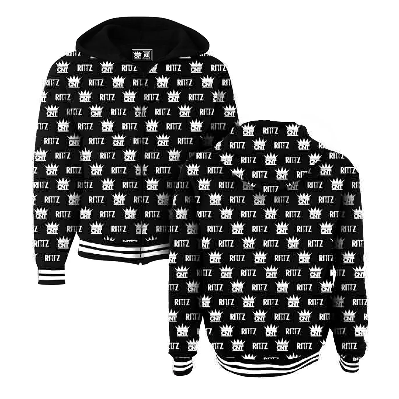 Rittz CNT Black and White Pattern Sublimated Zip Up Hoodie