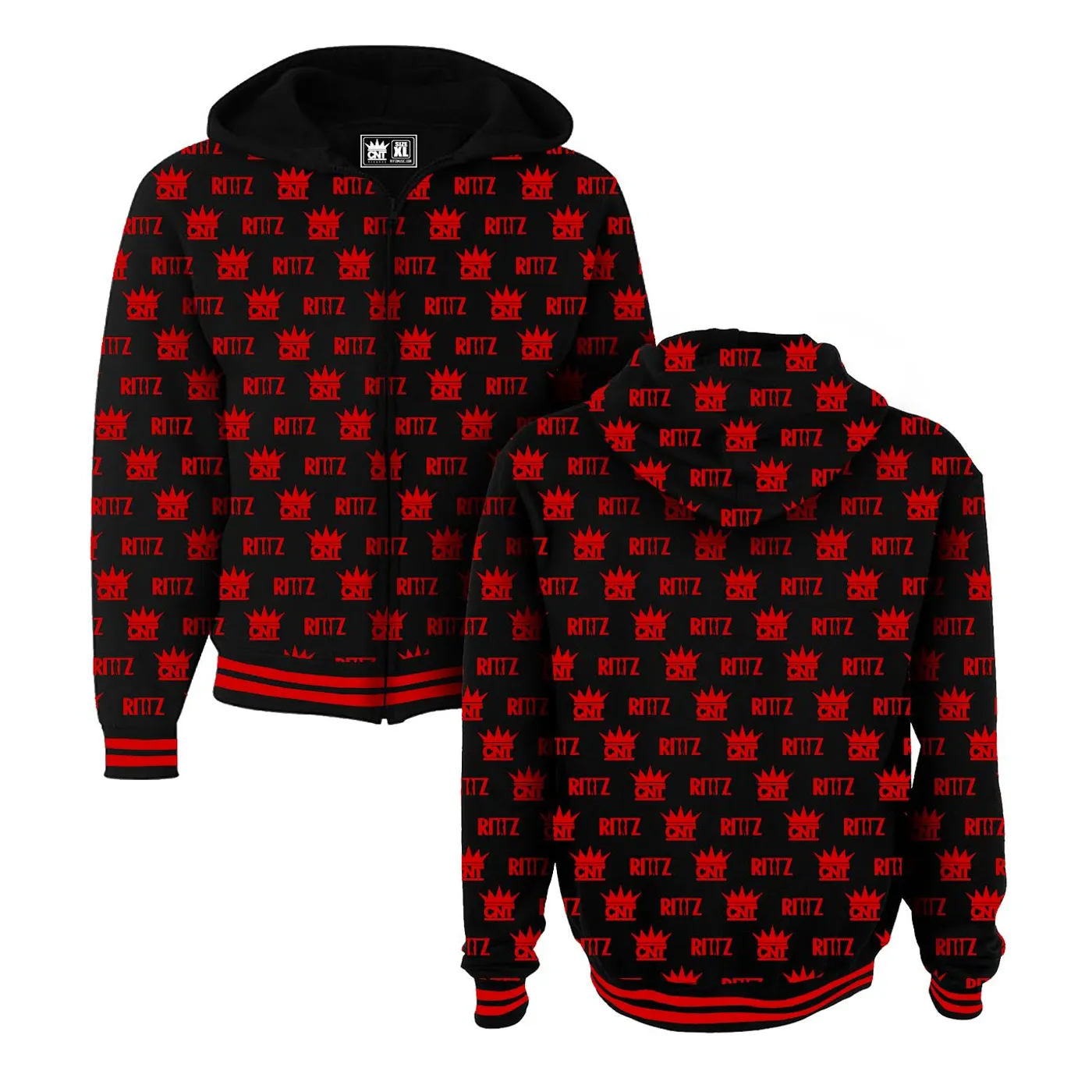 Rittz CNT Black and Red Pattern Sublimated Zip Up Hoodie