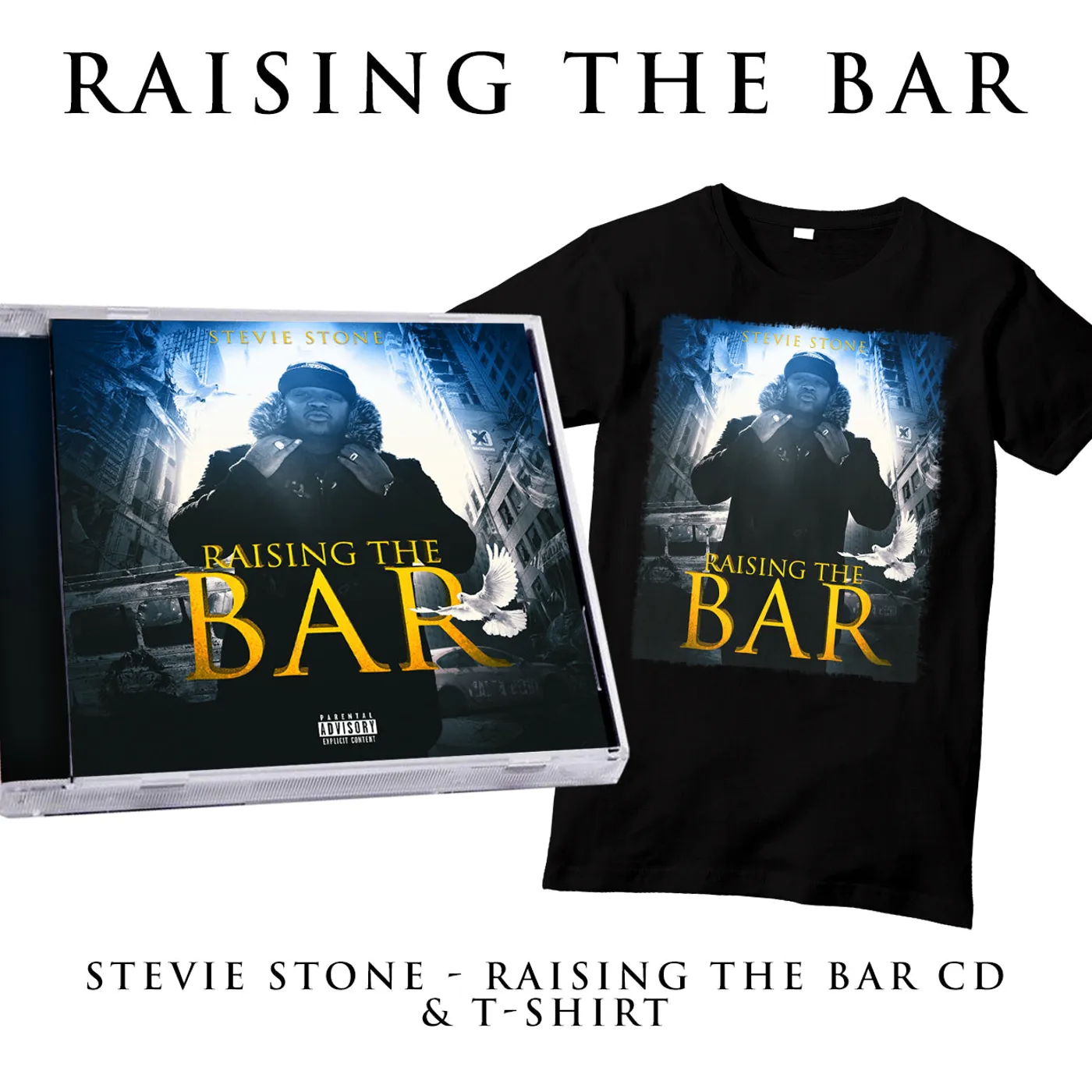 Stevie Stone "Raising the Bar" CD and Shirt Autographed Bundle
