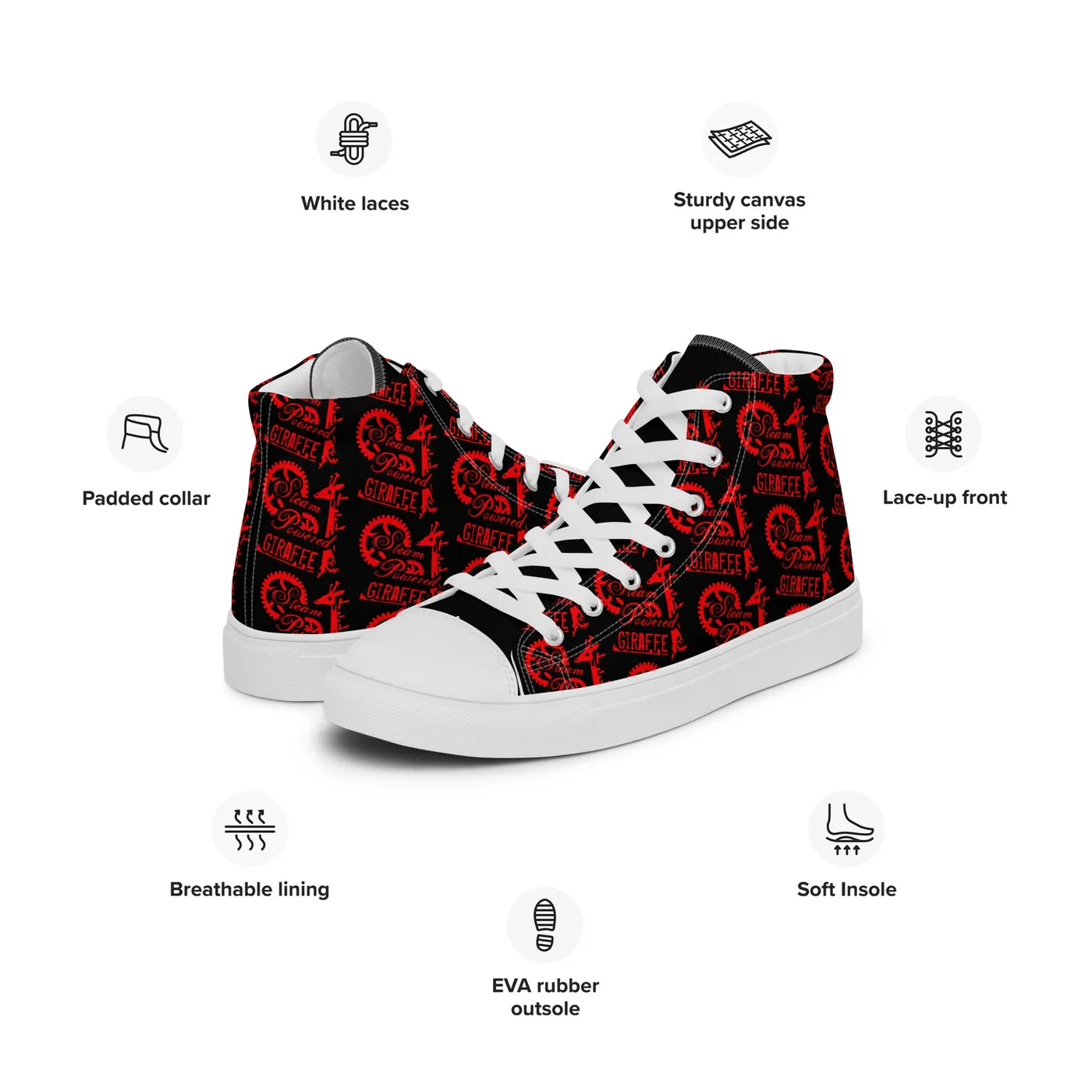 Steam Powered Giraffe Women’s Black & Red SPG Logo High Top Shoes