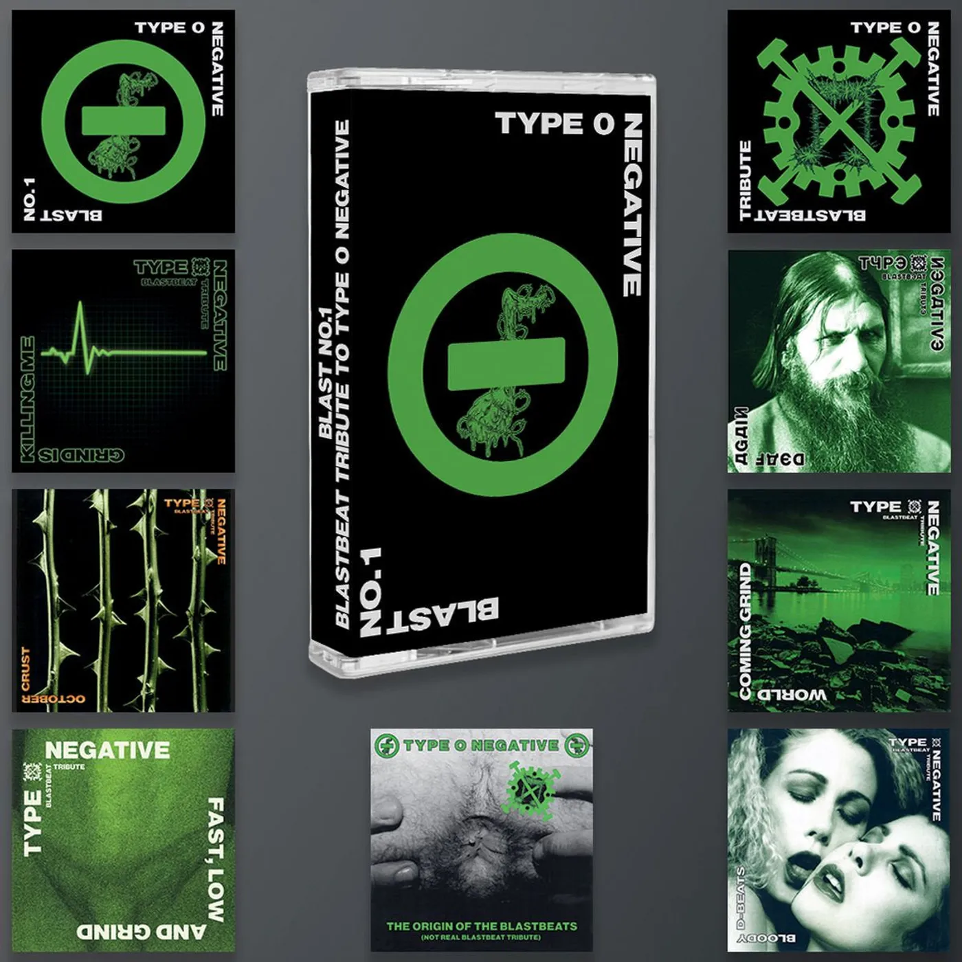 Hellbastard V/a - Blastbeat Tribute To Type O Negative - Blast No. 1 cassette with NINE bonus stickers