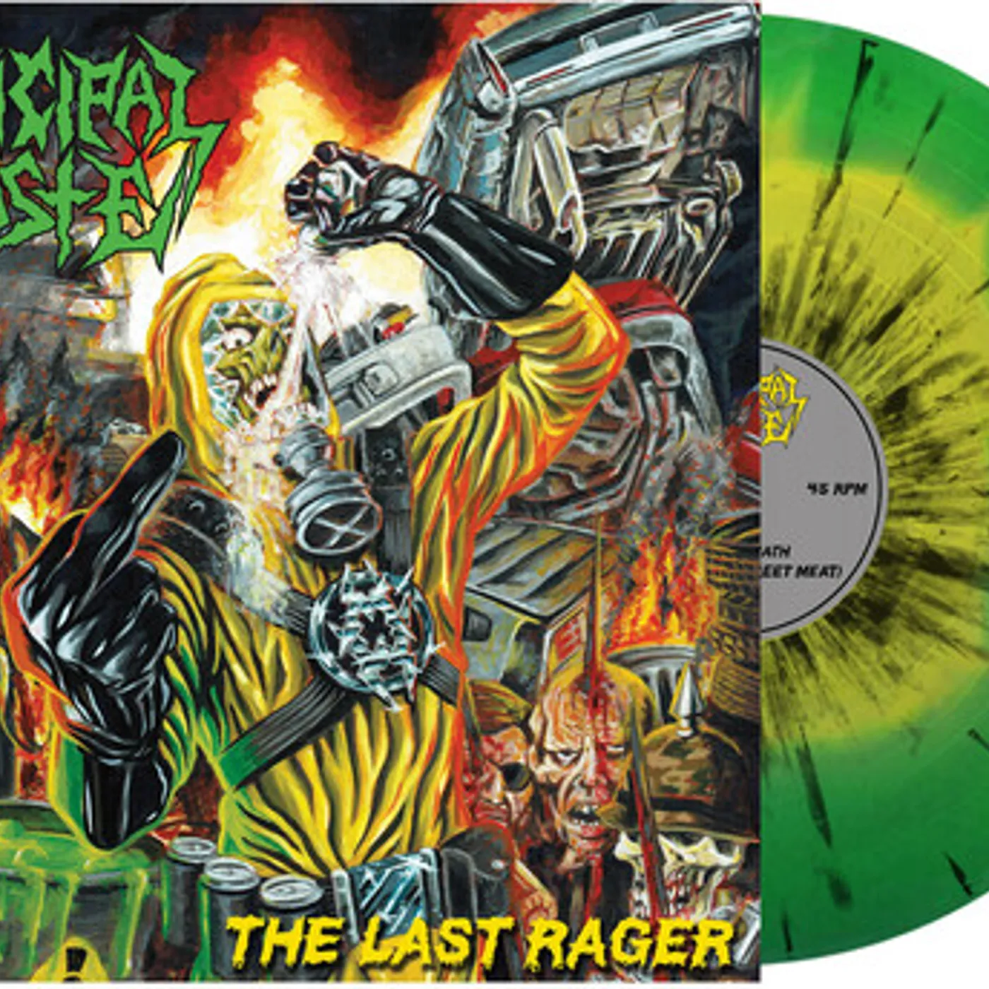 Municipal Waste LAST RAGER - YELLOW & GREEN SWIRL BLACK SPLATTER Vinyl Record
