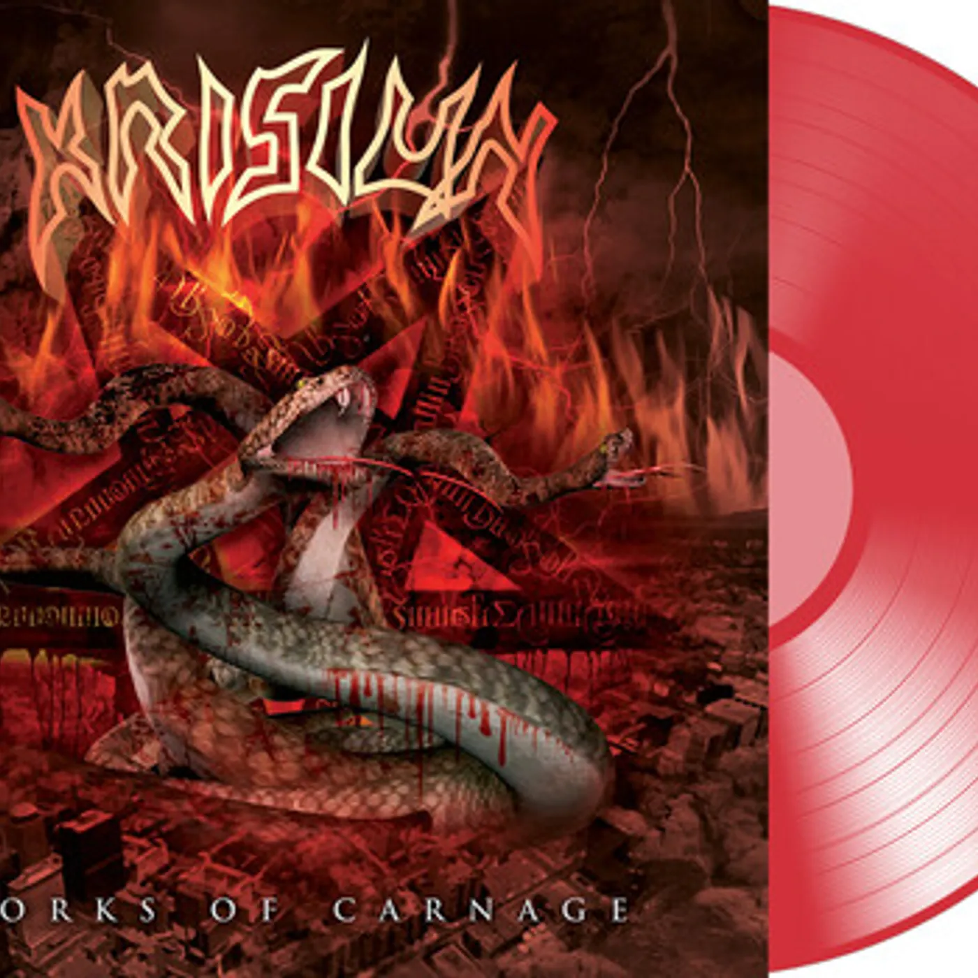 Krisiun WORKS OF CARNAGE - TRANSPARENT RED Vinyl Record