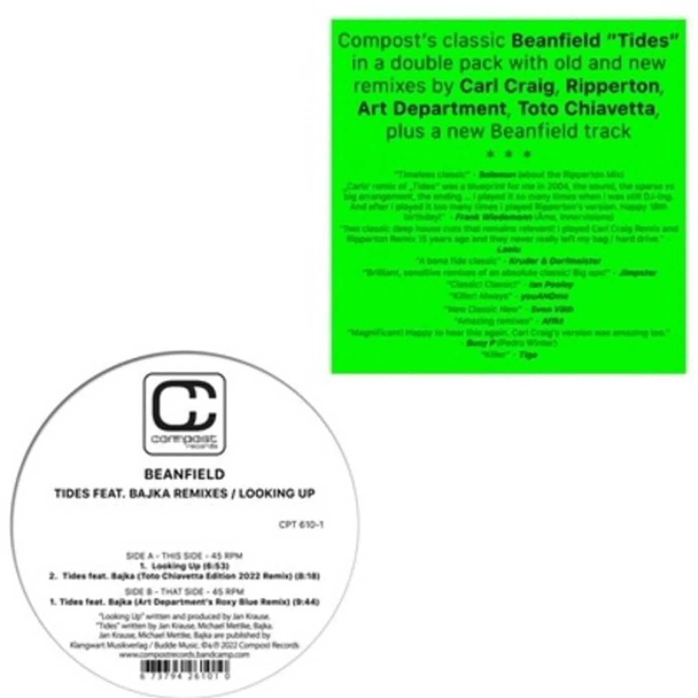 Beanfield TIDES FEAT BAJKA REMIXES / LOOKING UP Vinyl Record