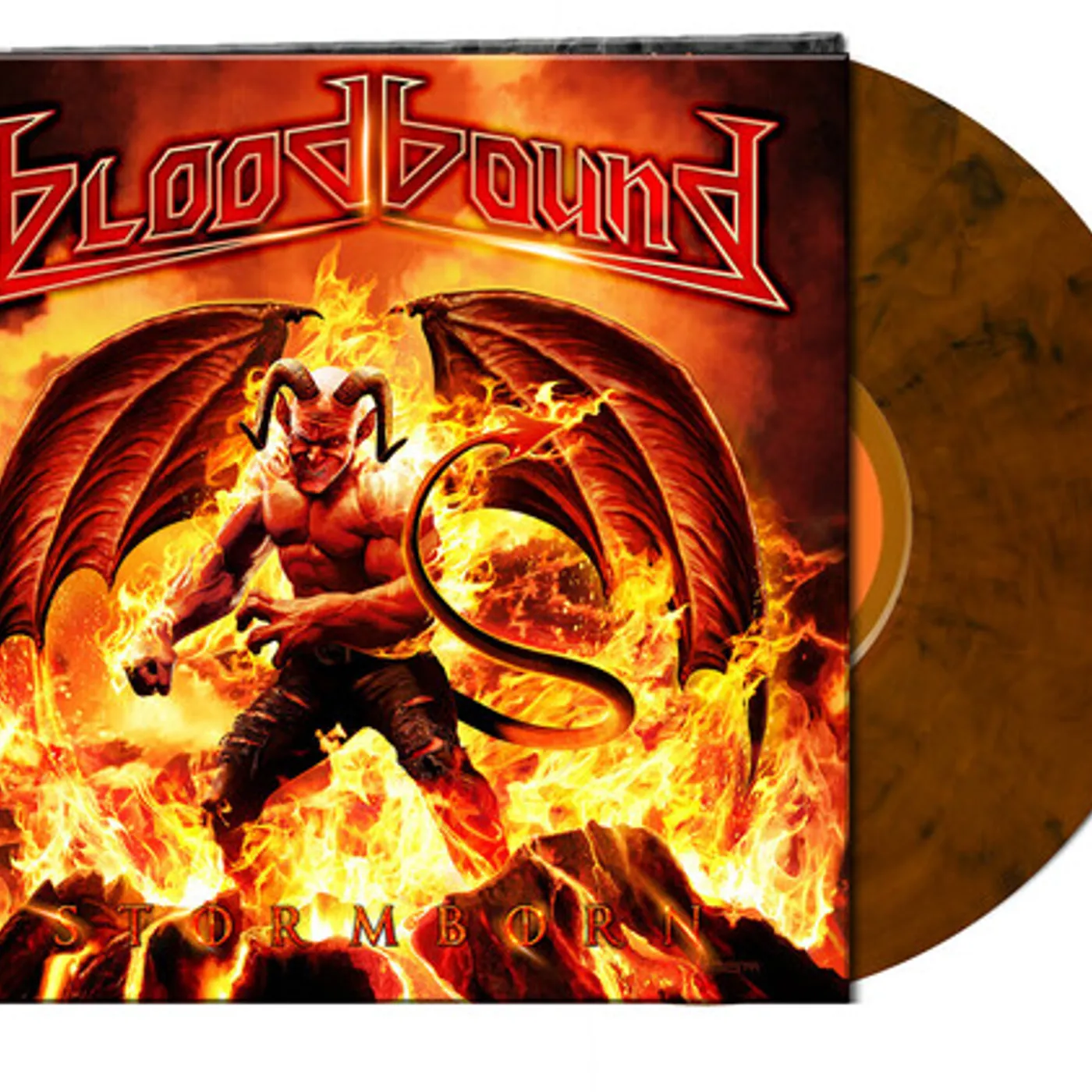 Bloodbound STORMBORN - ORANGE/BLACK MARBLED Vinyl Record