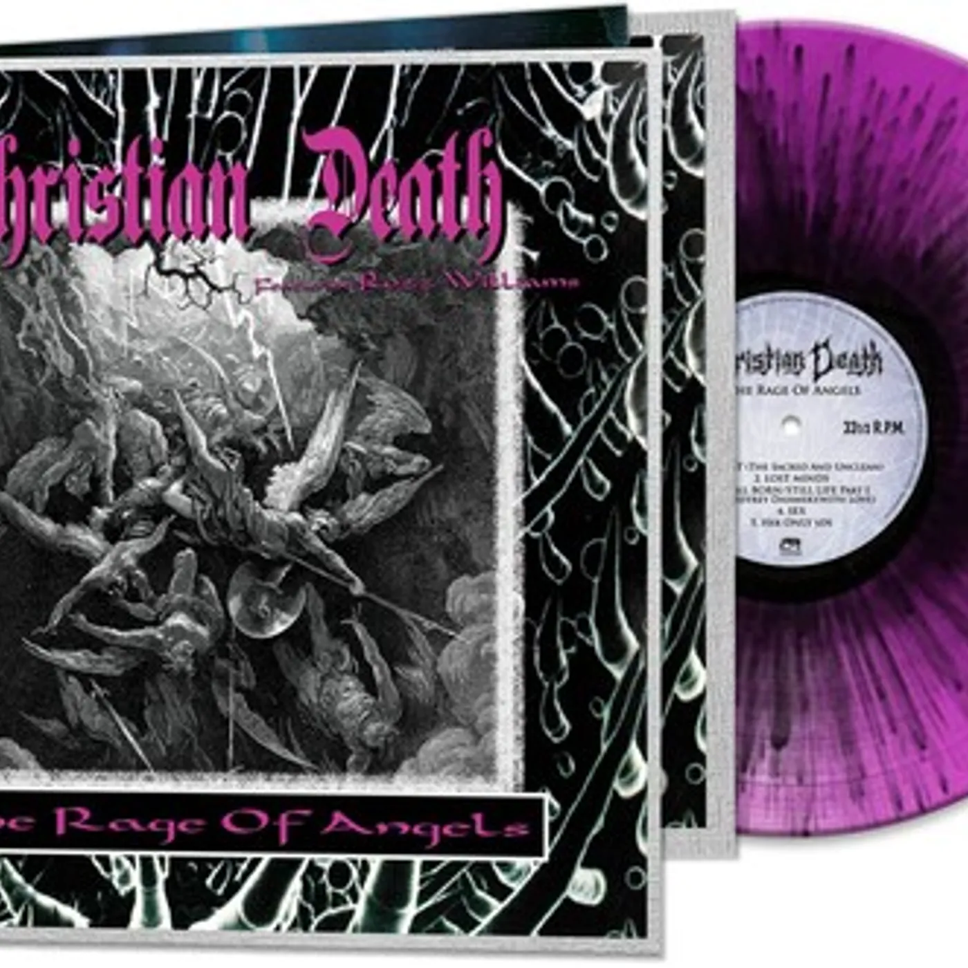 Christian Death RAGE OF ANGELS - PURPLE/BLACK SPLATTER Vinyl Record