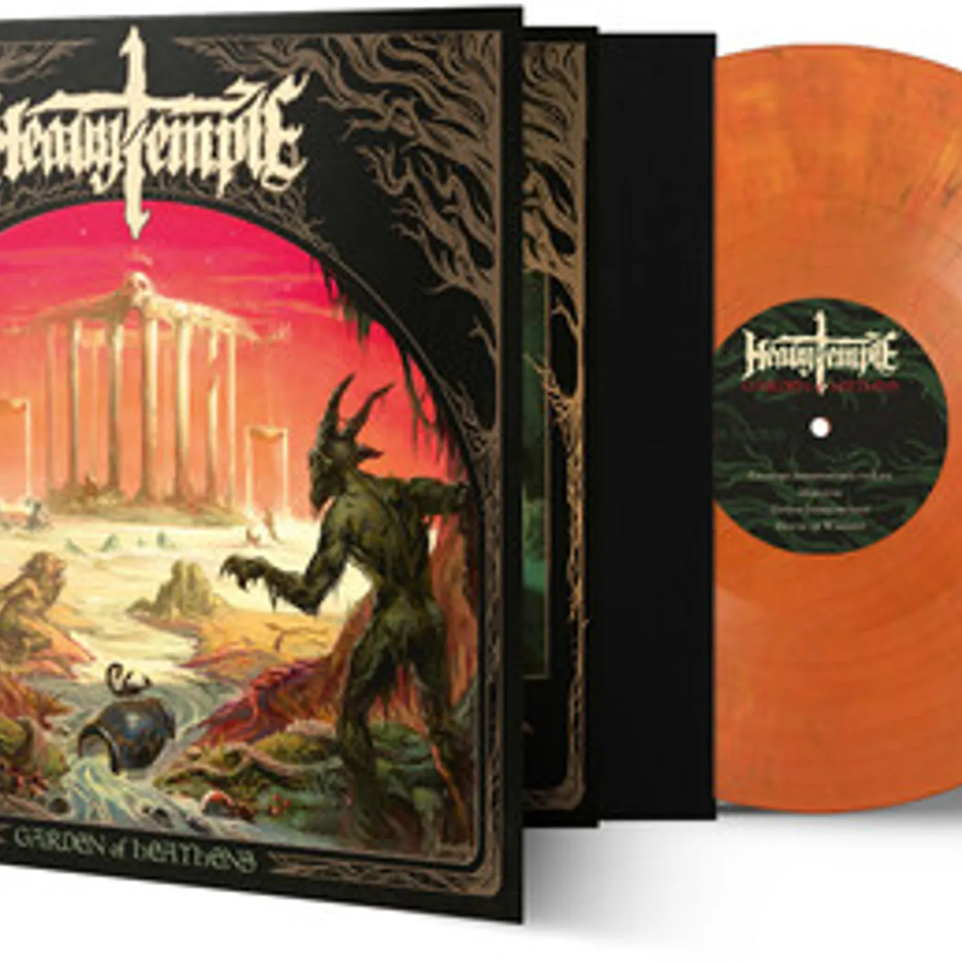 Heavy Temple GARDEN OF HEATHENS - YELLOW/ RED/ BLACK MARBLE Vinyl Record