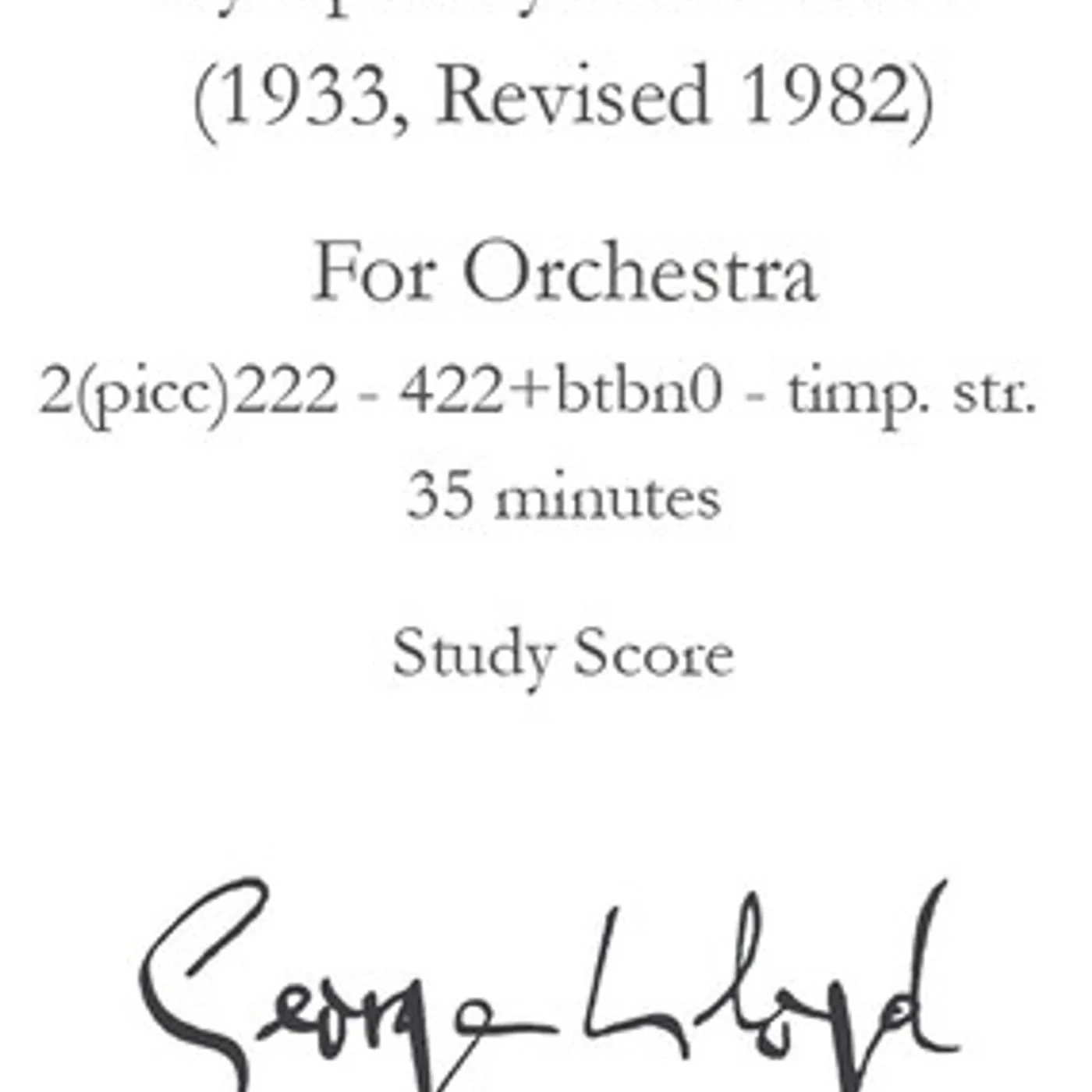 George Lloyd SYMPHONY NO. 2 - STUDY SCORE CD