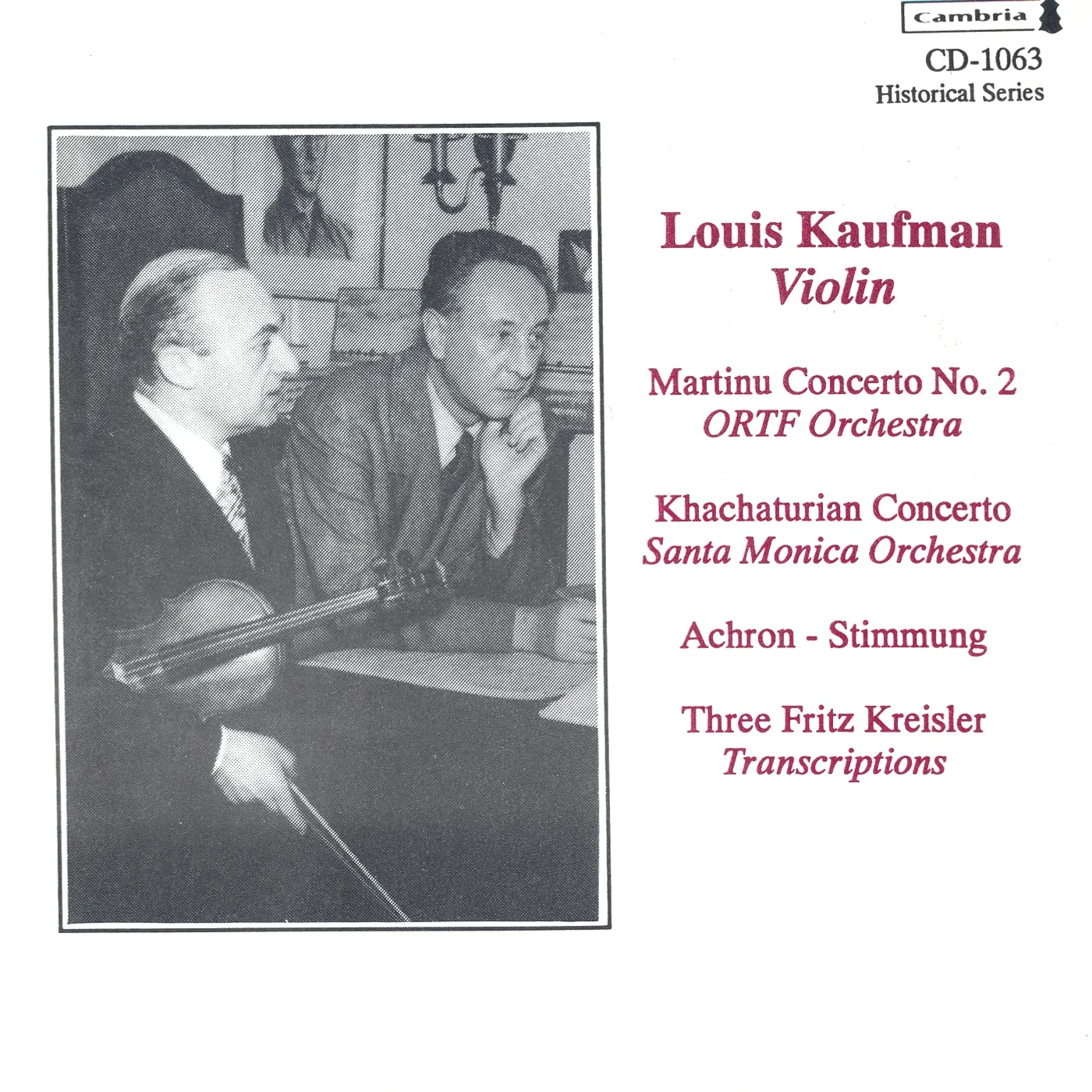 Louis Kaufman HISTORICAL VIOLIN RECORDINGS CD