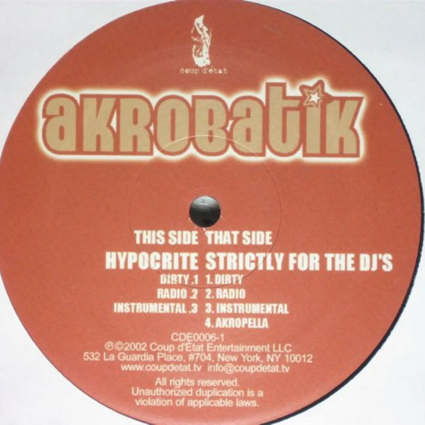 Akrobatik HYPOCRITE / STRICTLY FOR THE DJ'S Vinyl Record
