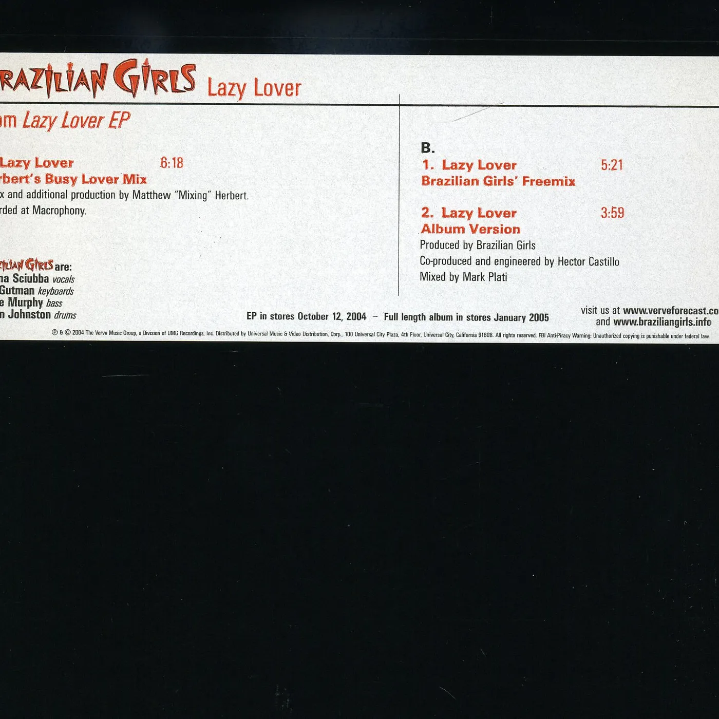 Brazilian Girls LAZY LOVER (X3) Vinyl Record