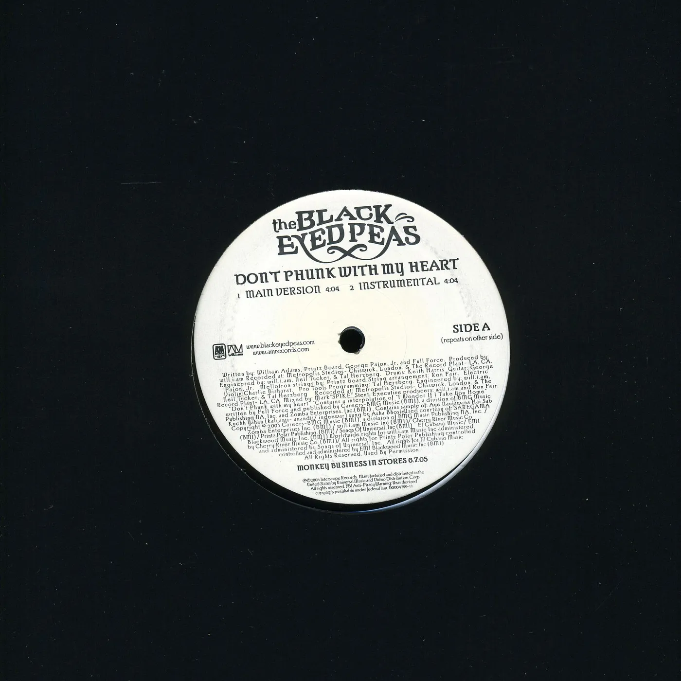 Black Eyed Peas DON'T PHUNK Vinyl Record