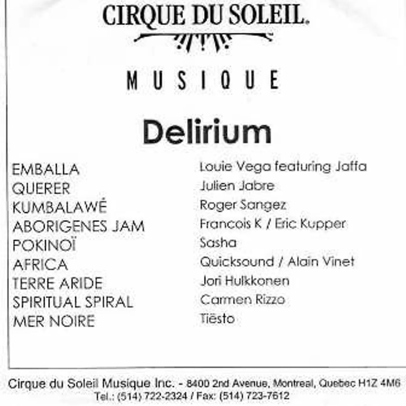 Cirque du Soleil 1: AFRICA Vinyl Record