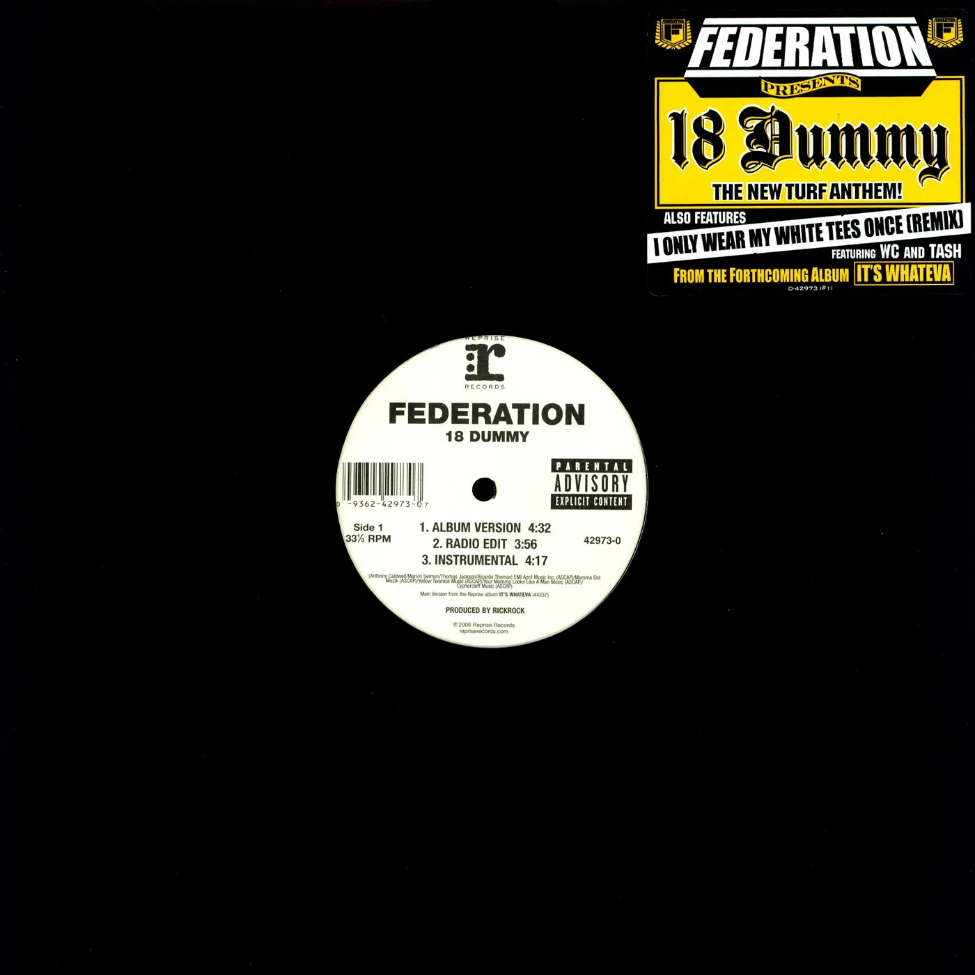 Federation 18 DUMMY / I ONLY WEAR MY WHITE TEES ONCE Vinyl Record