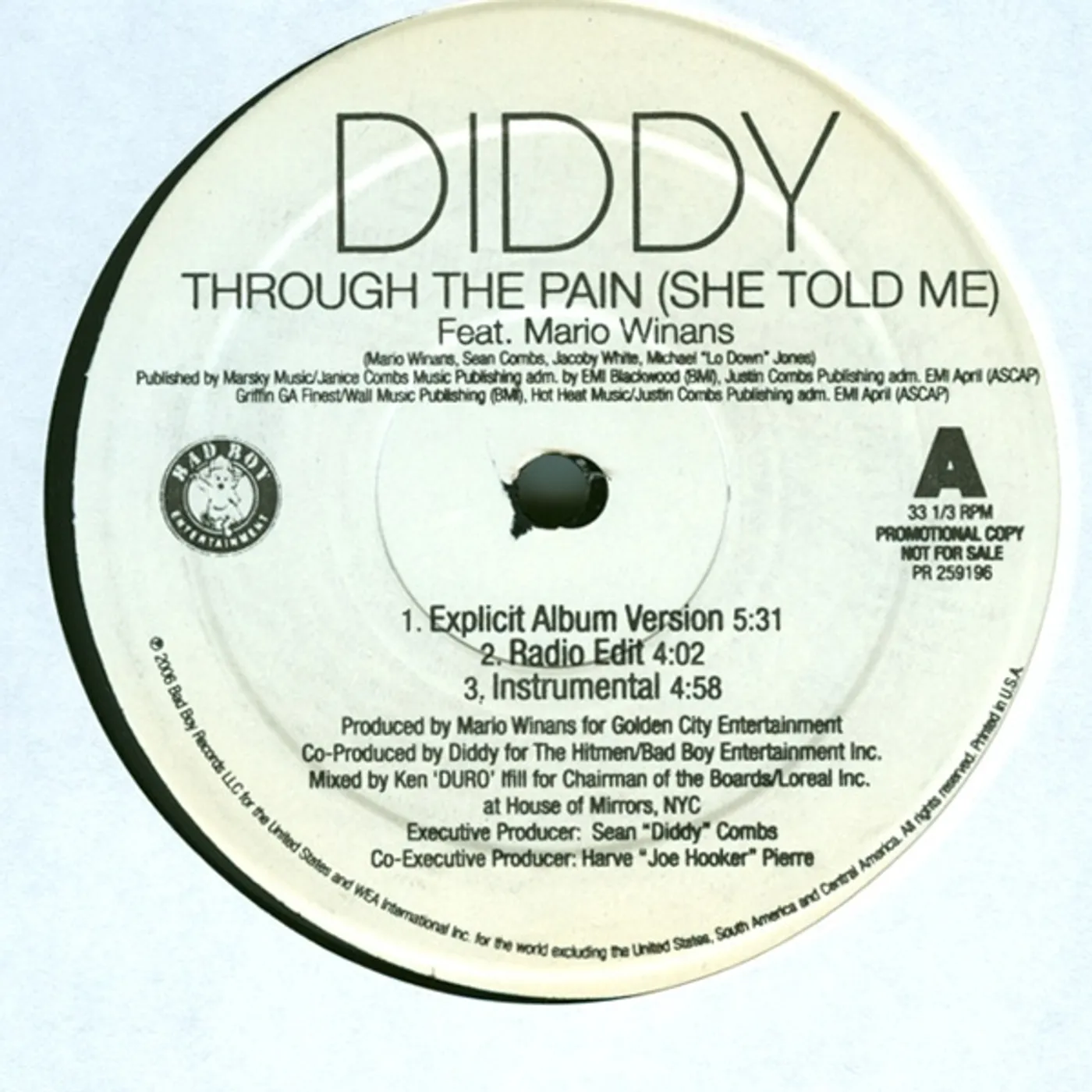 Diddy THROUGH THE PAIN: SHE TOLD ME Vinyl Record