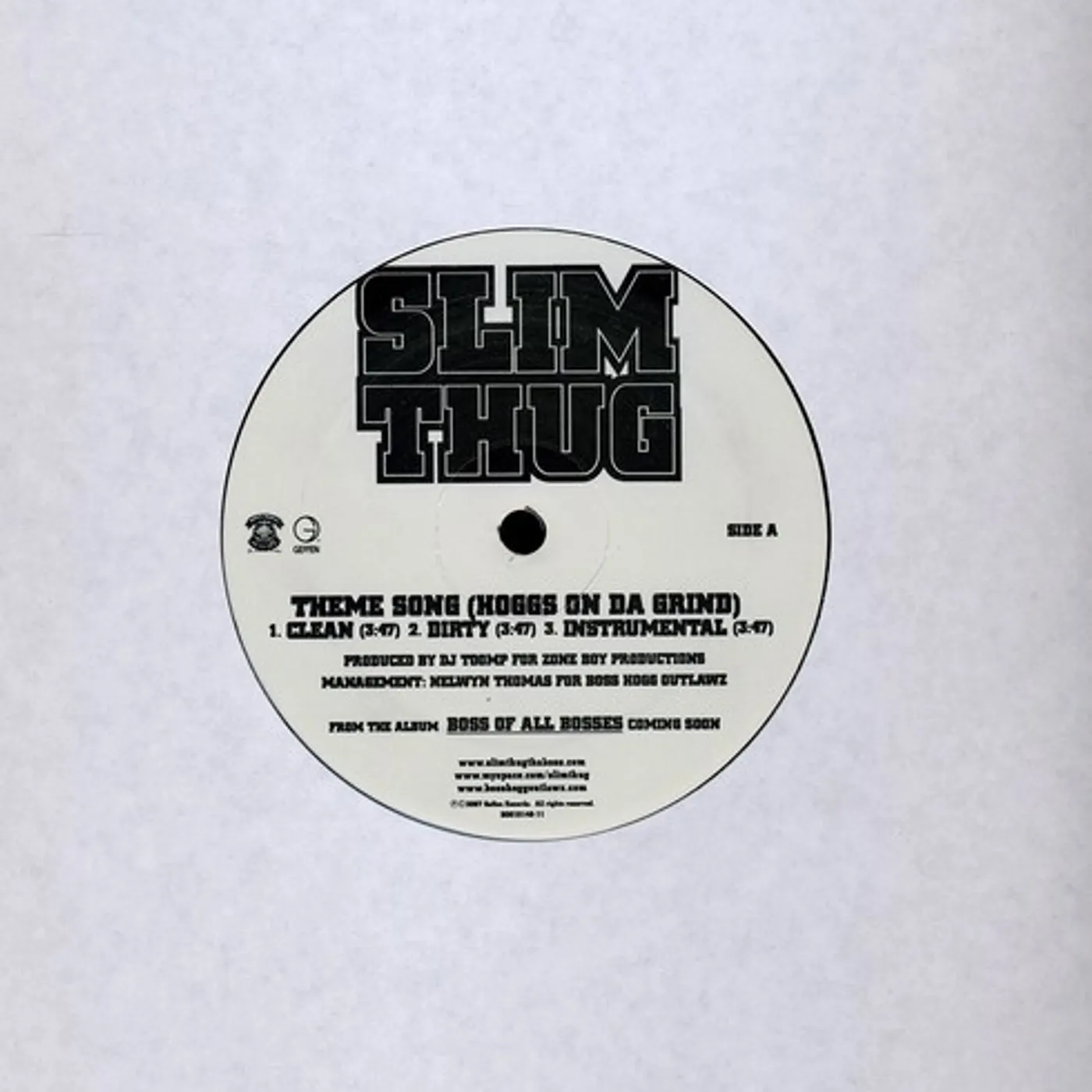 Slim Thug THEME SONG (X3) Vinyl Record