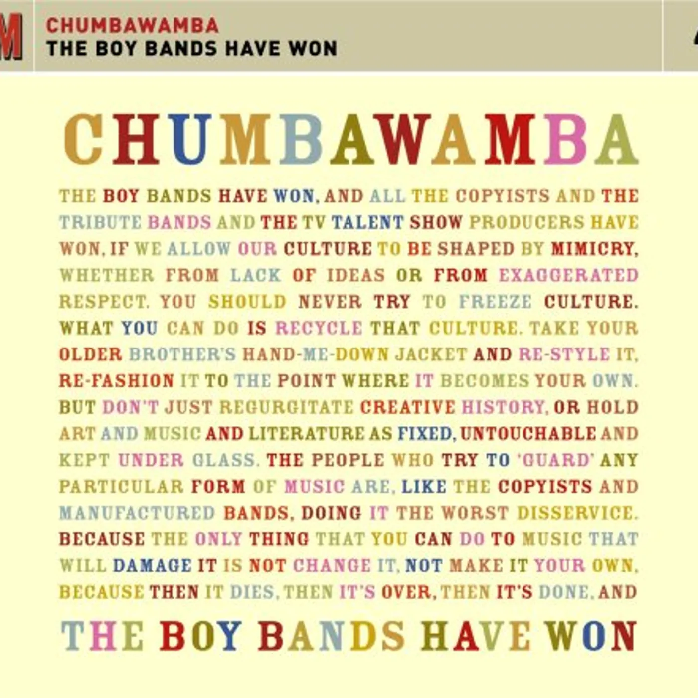 Chumbawamba BOY BANDS HAVE WON CD