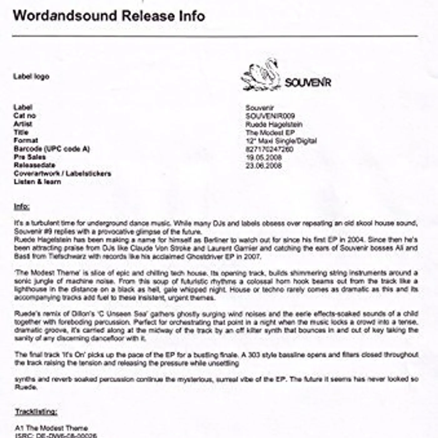 Ruede Hagelstein MODEST Vinyl Record