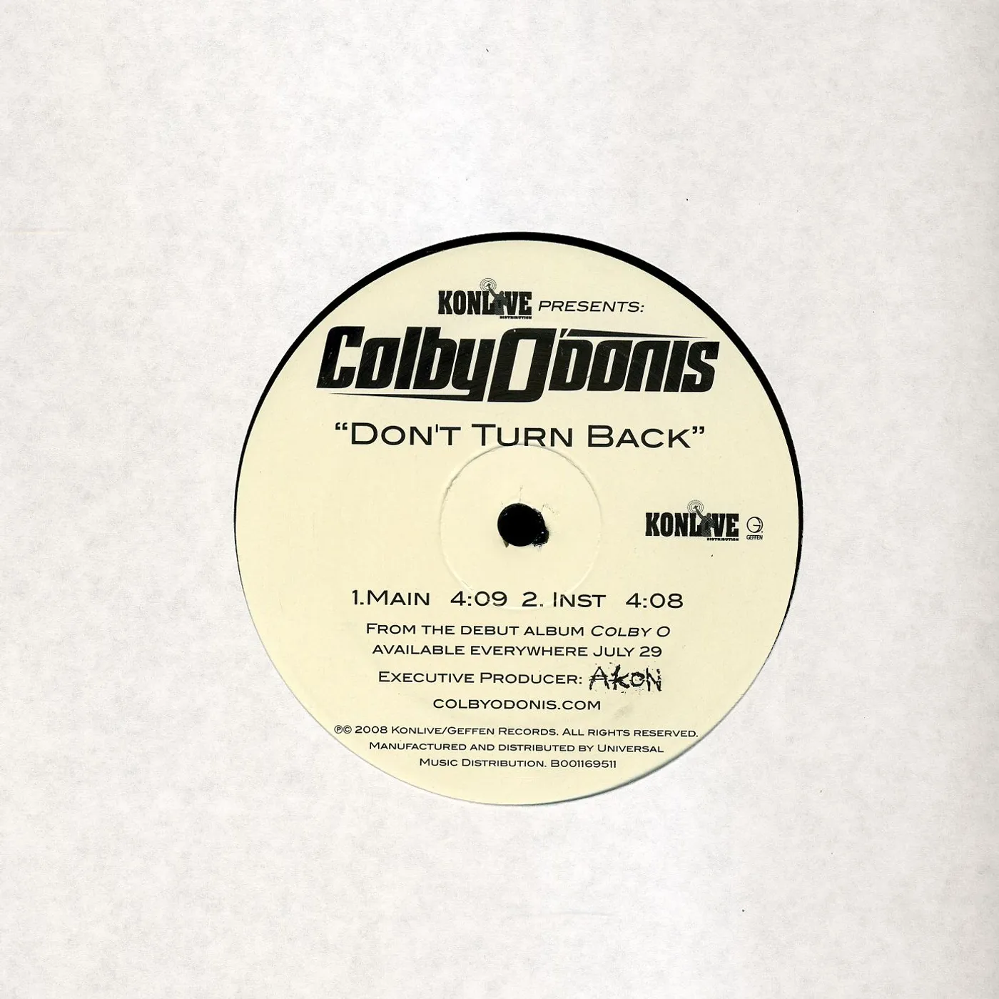 Colby O'Donis DON'T TURN BACK (X2) Vinyl Record
