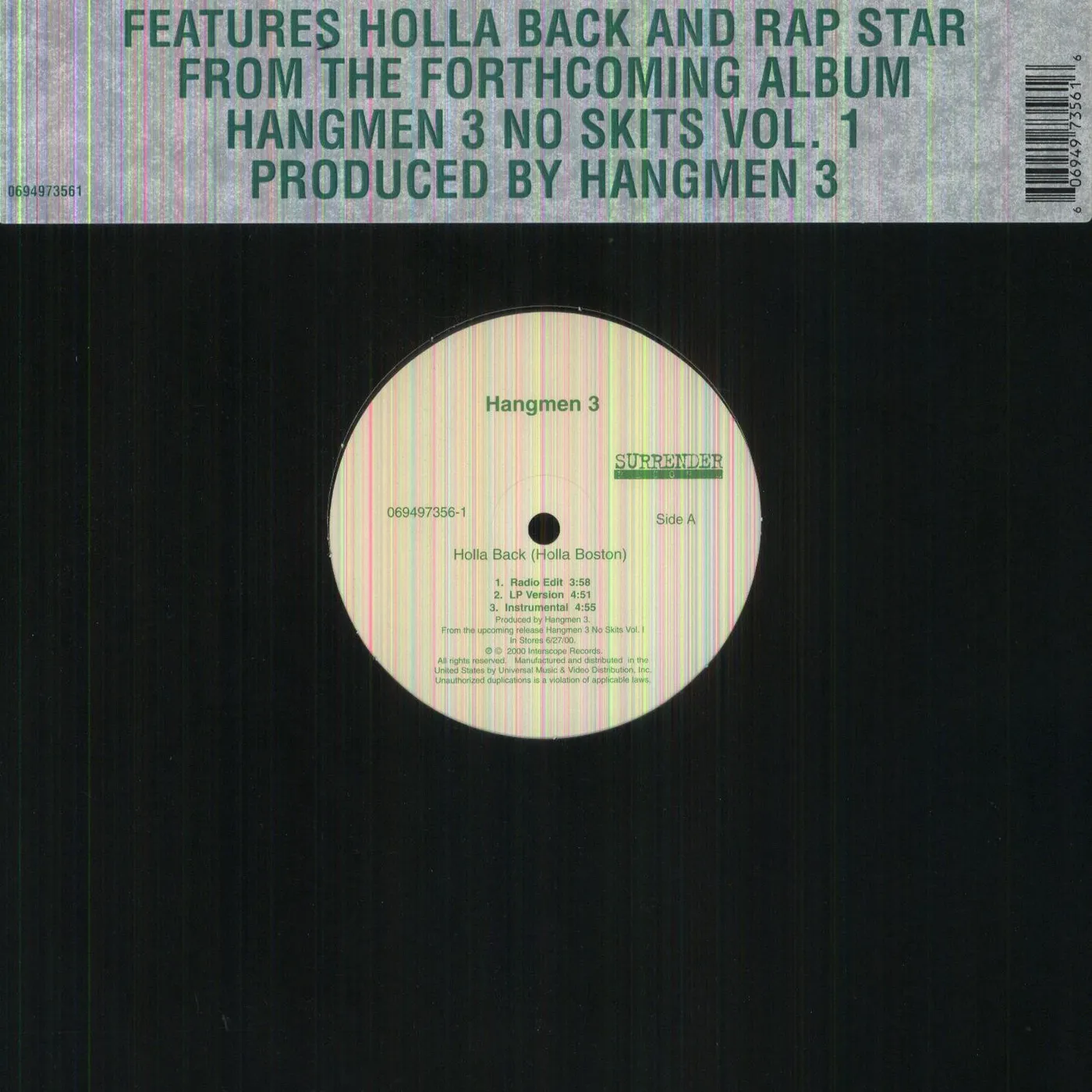 Hangmen 3 HOLLA BACK Vinyl Record
