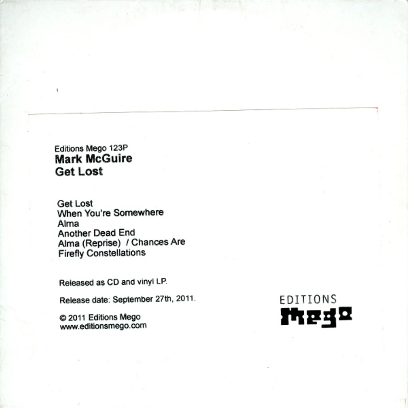 Mark McGuire Get Lost Vinyl Record