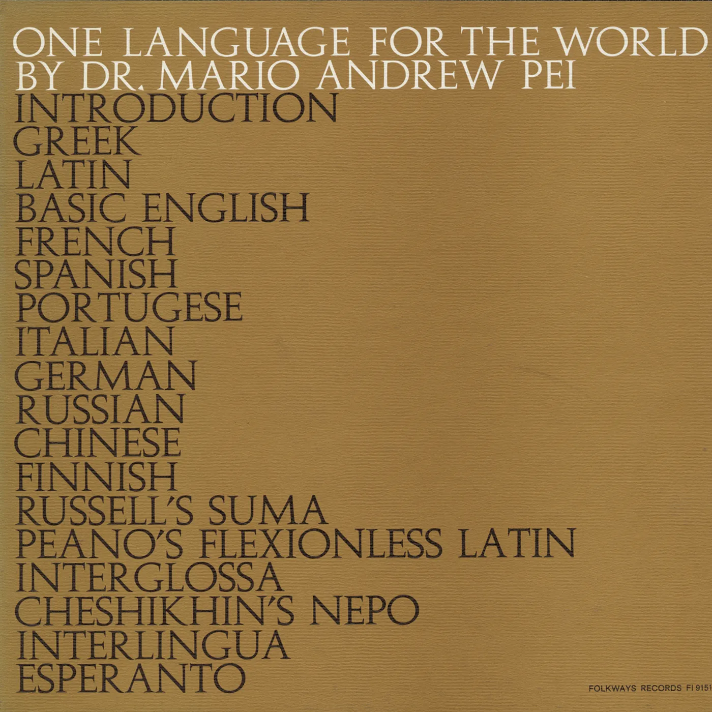 Mario Pei ONE LANGUAGE FOR THE WORLD CD